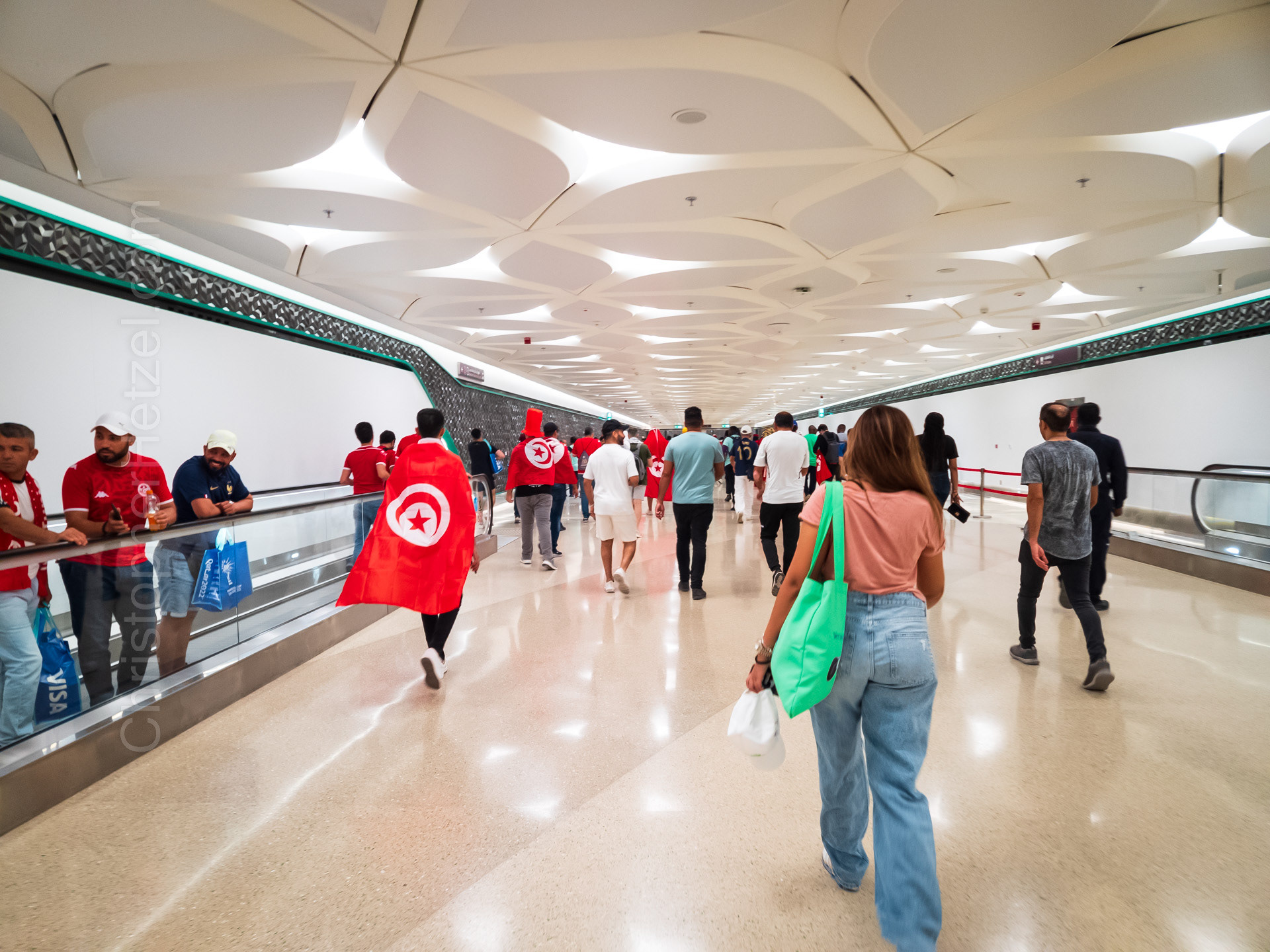 In the Metro, and headed to the FIFA Fan Festival at the Corniche.