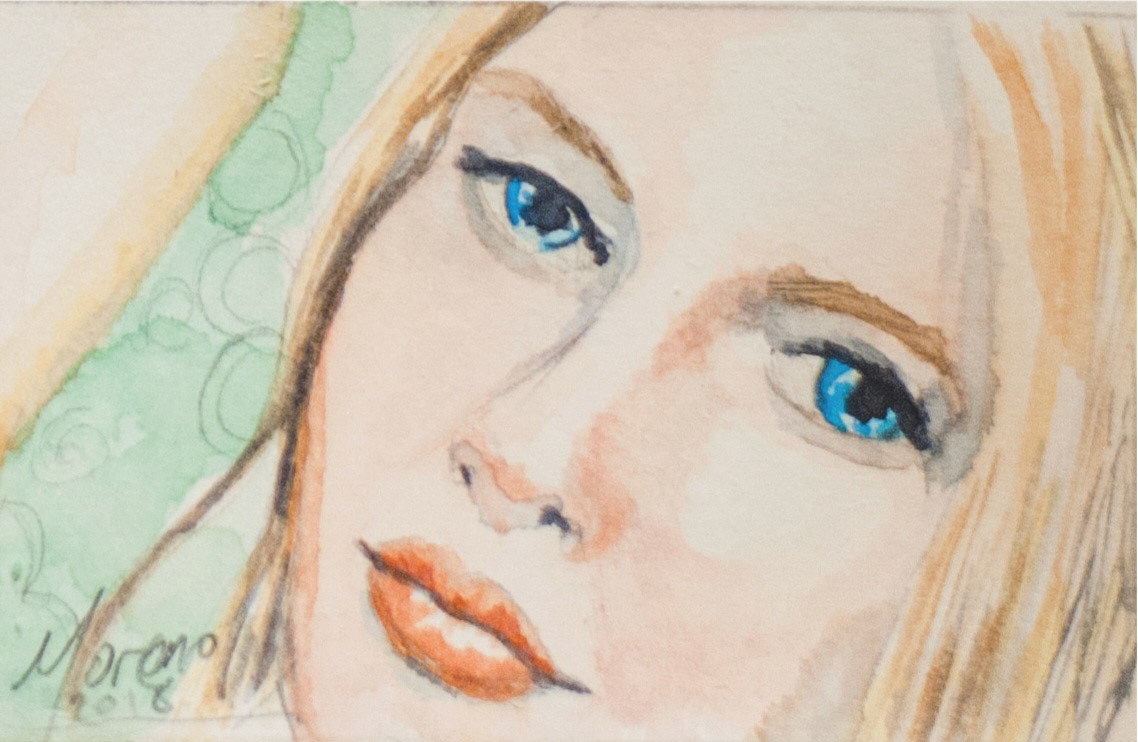 Rostro de mujer con ojos azules | Watercolor and pencil