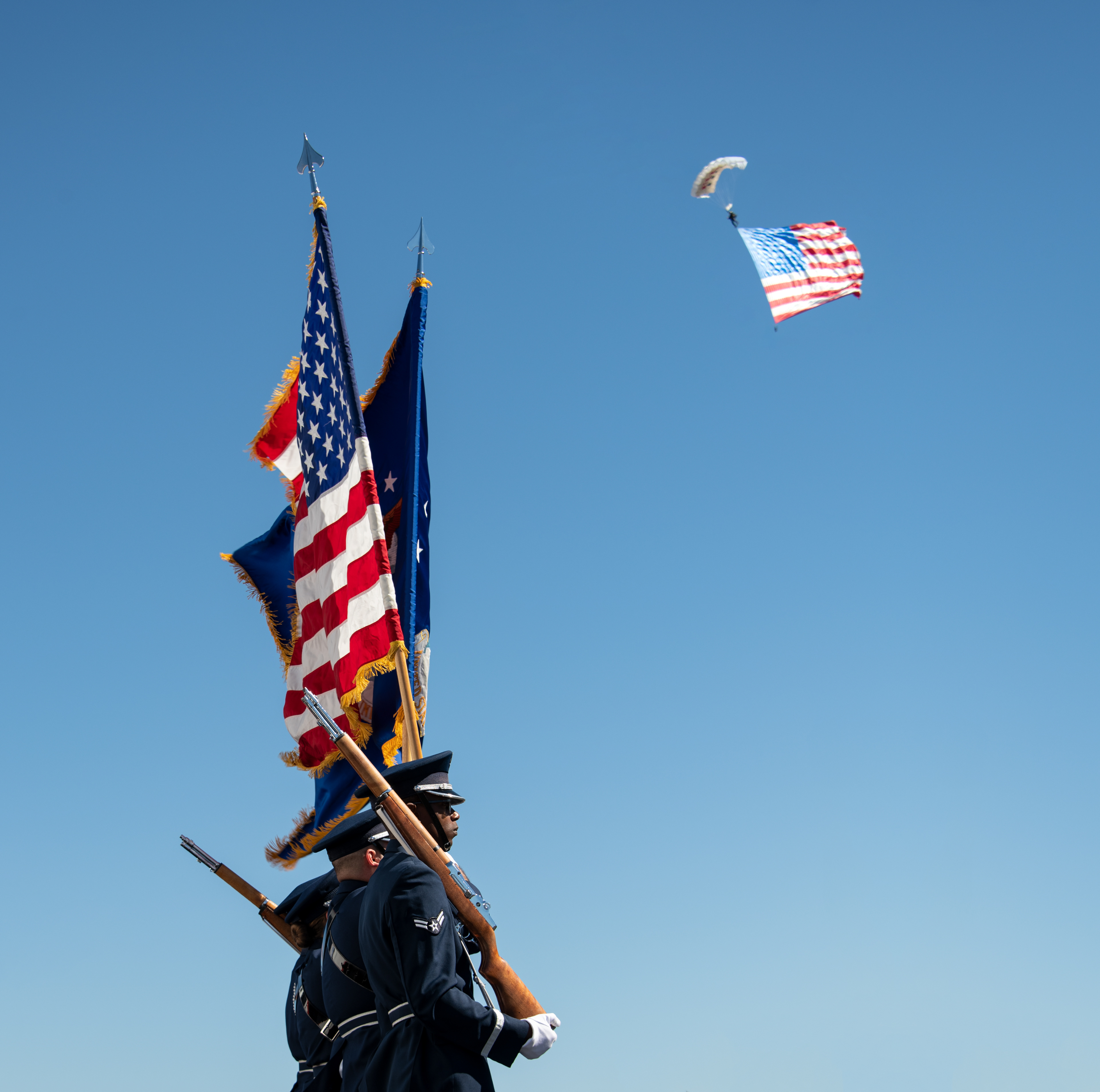 Air Force color guard presenting colors during the opening ceremony of the 2018 IndyCar Grand Prix at Sonoma Raceway.