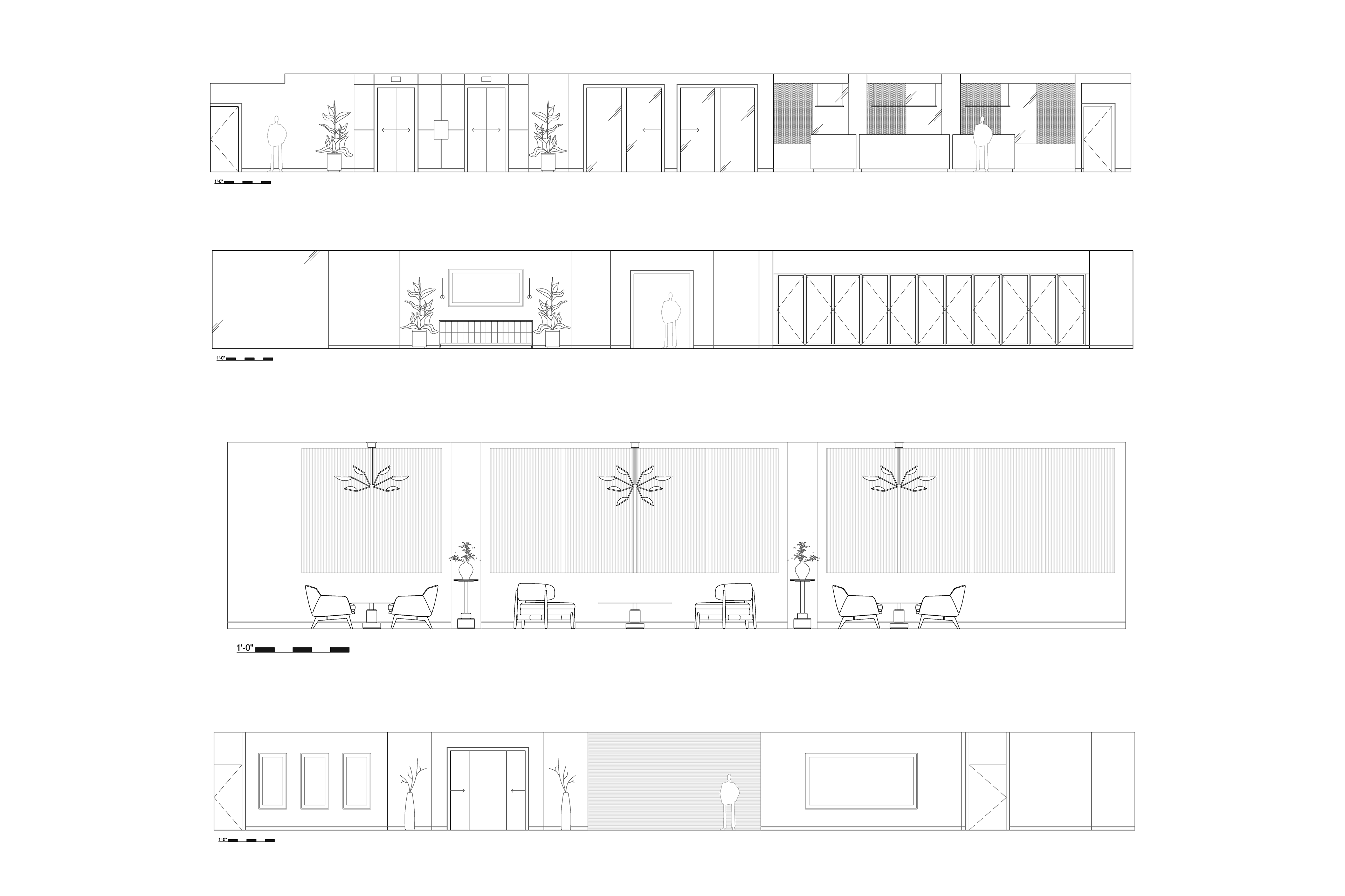 Lobby Elevations | 1st floor West, 1st floor East, 1st floor South, 2nd floor East