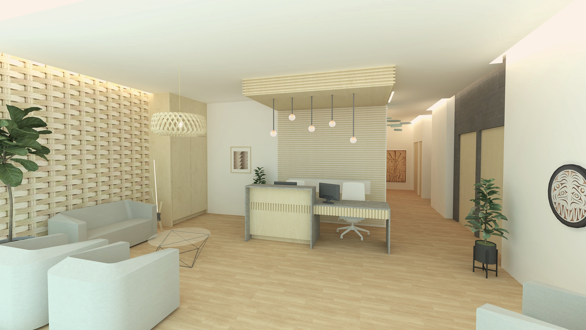 Reception - Featuring a cedar woven wall.