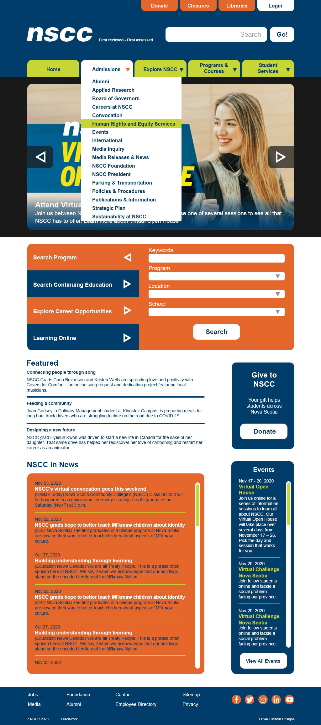 NSCC, Home (Hover effect)