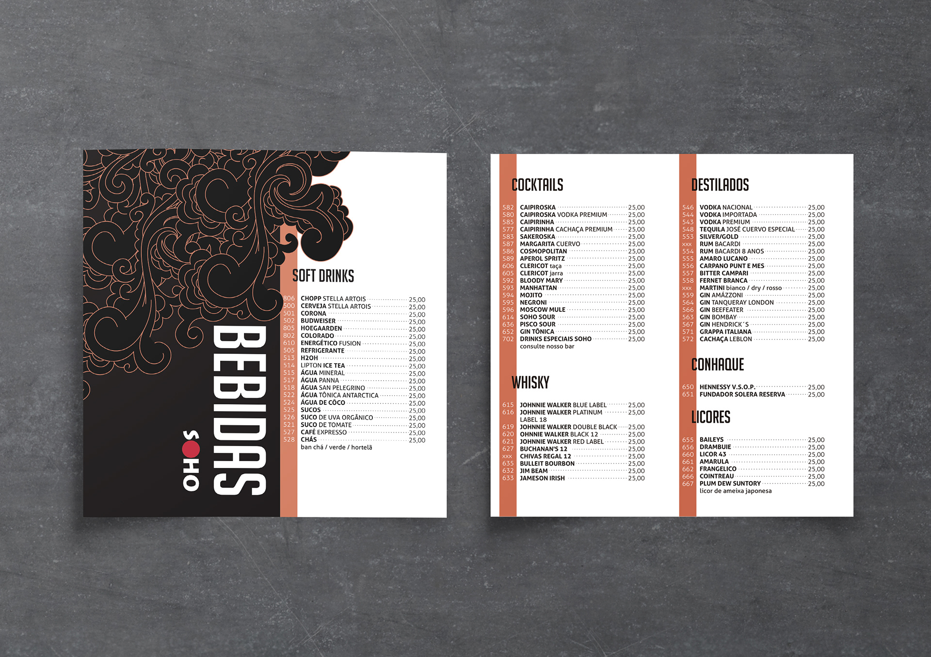 menu bebidas frente e verso