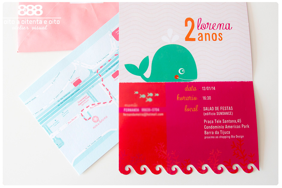 conjunto convite impresso com o mapa e envelope
