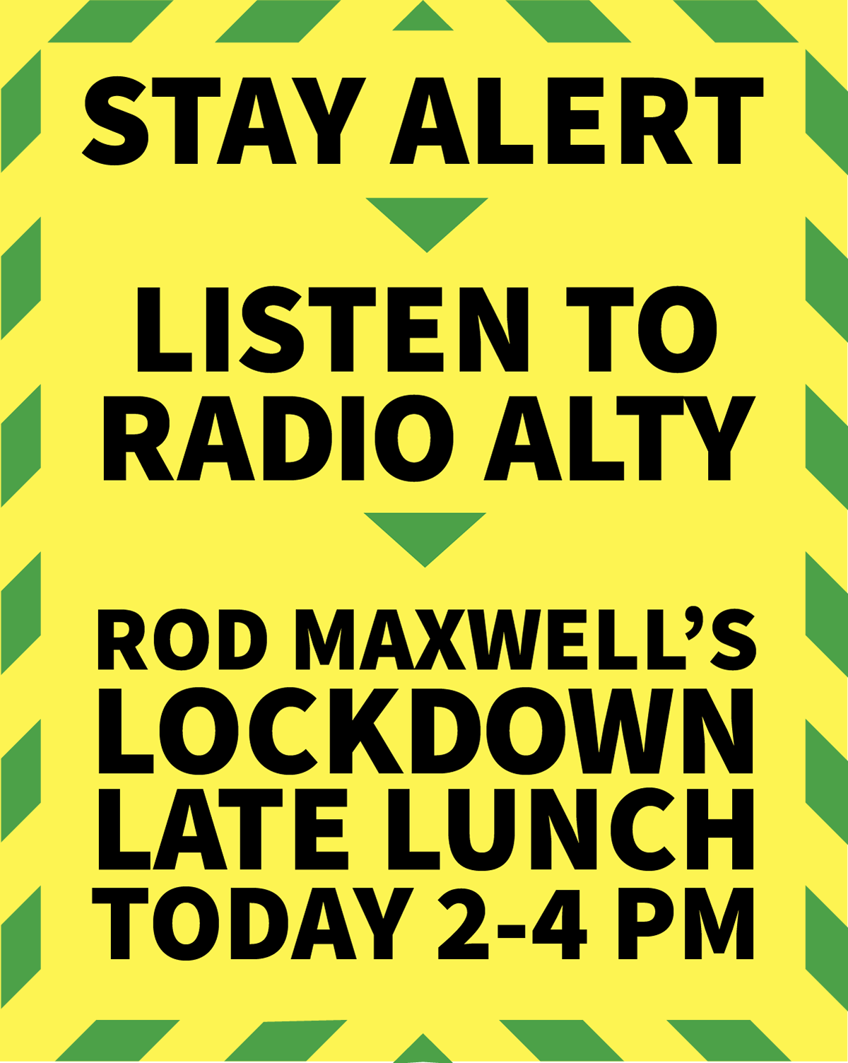 Radio Alty Rod Maxwell Lockdown Late Lunch Show Promo Design by Finan Creative Consultancy