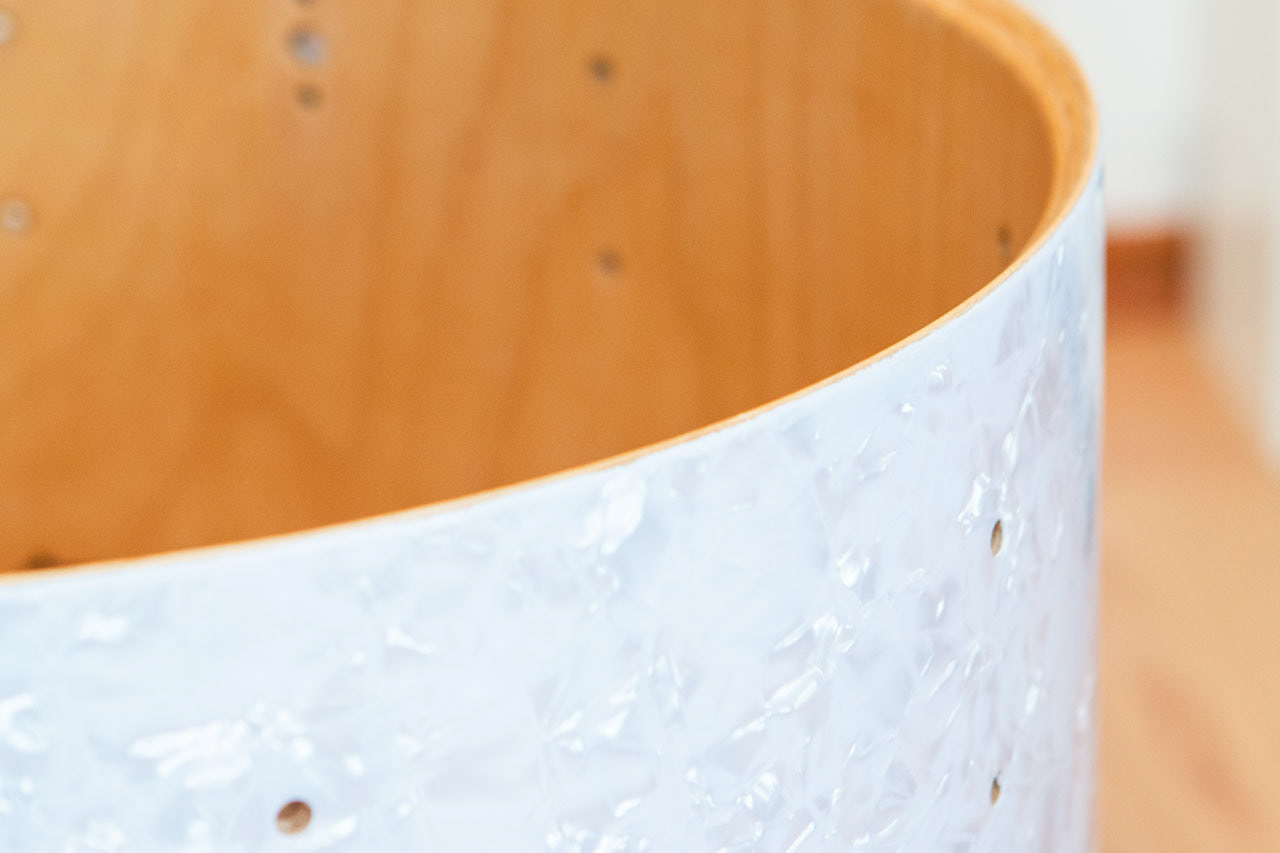 Sonor Phonic, 24-14-18, stripdown, sanding, rewrap with White Pearl | Foto: Herbert Heim, www.hheim-vintagedrums.de