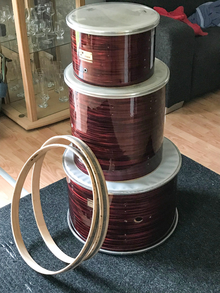Sonor Teardrop shells after polishing and sanded beechwood hoops | Herbert Heim Vintagedrums