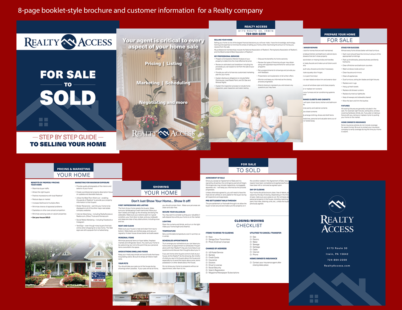 8-page booklet-style brochure for real estate company