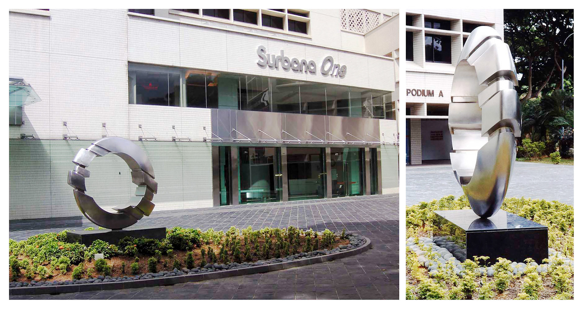 Surbana One Logo Sculpture (relocated) . Stainless Steel . 2004
