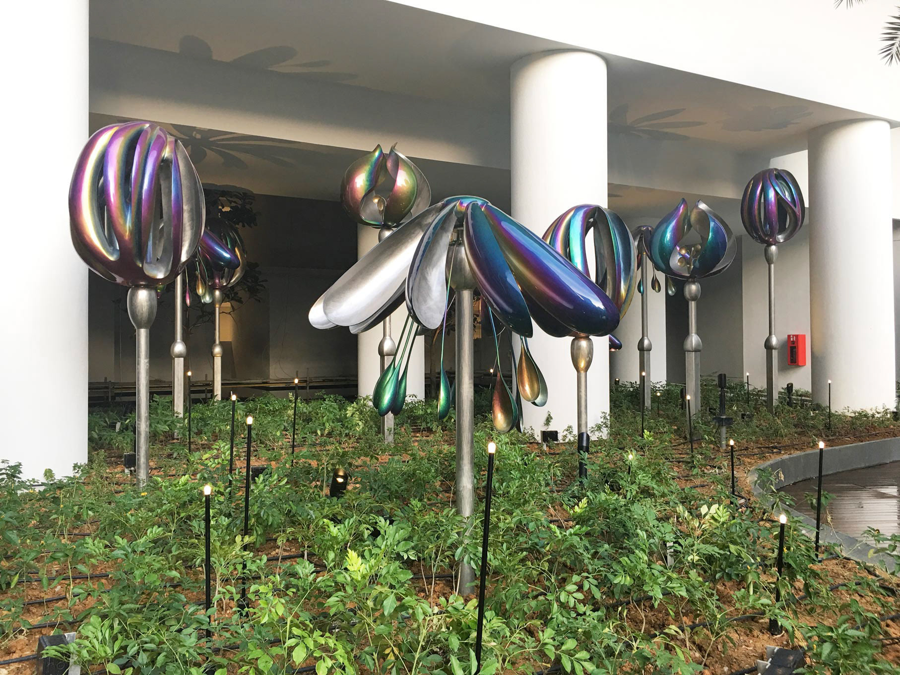 Flora . Kinetic Landscape Elements . Forged Stainless Steel & Titanium-Plating . 2016