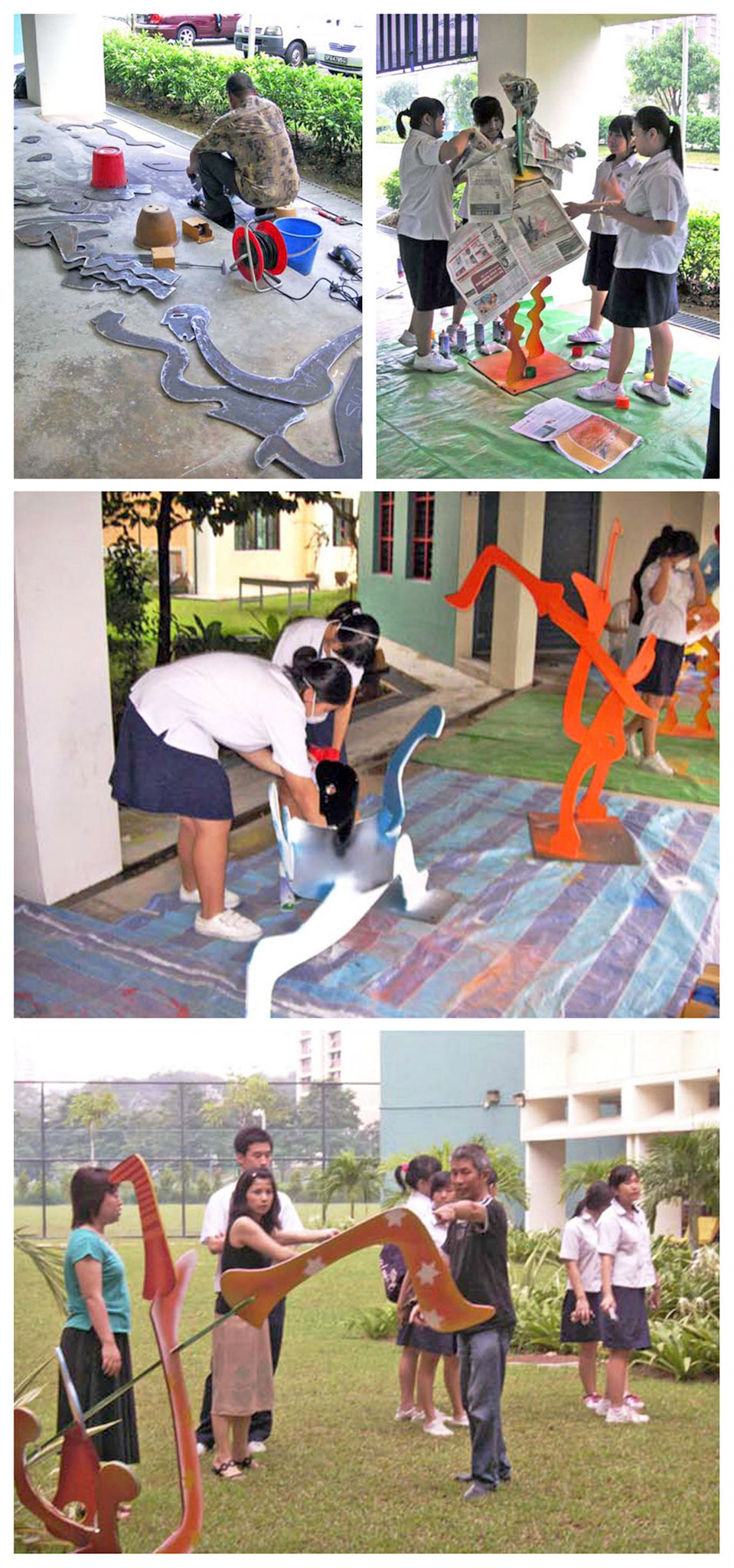 Assembling Sculptures . Spray-Painting . Discussing Placement of Sculptures