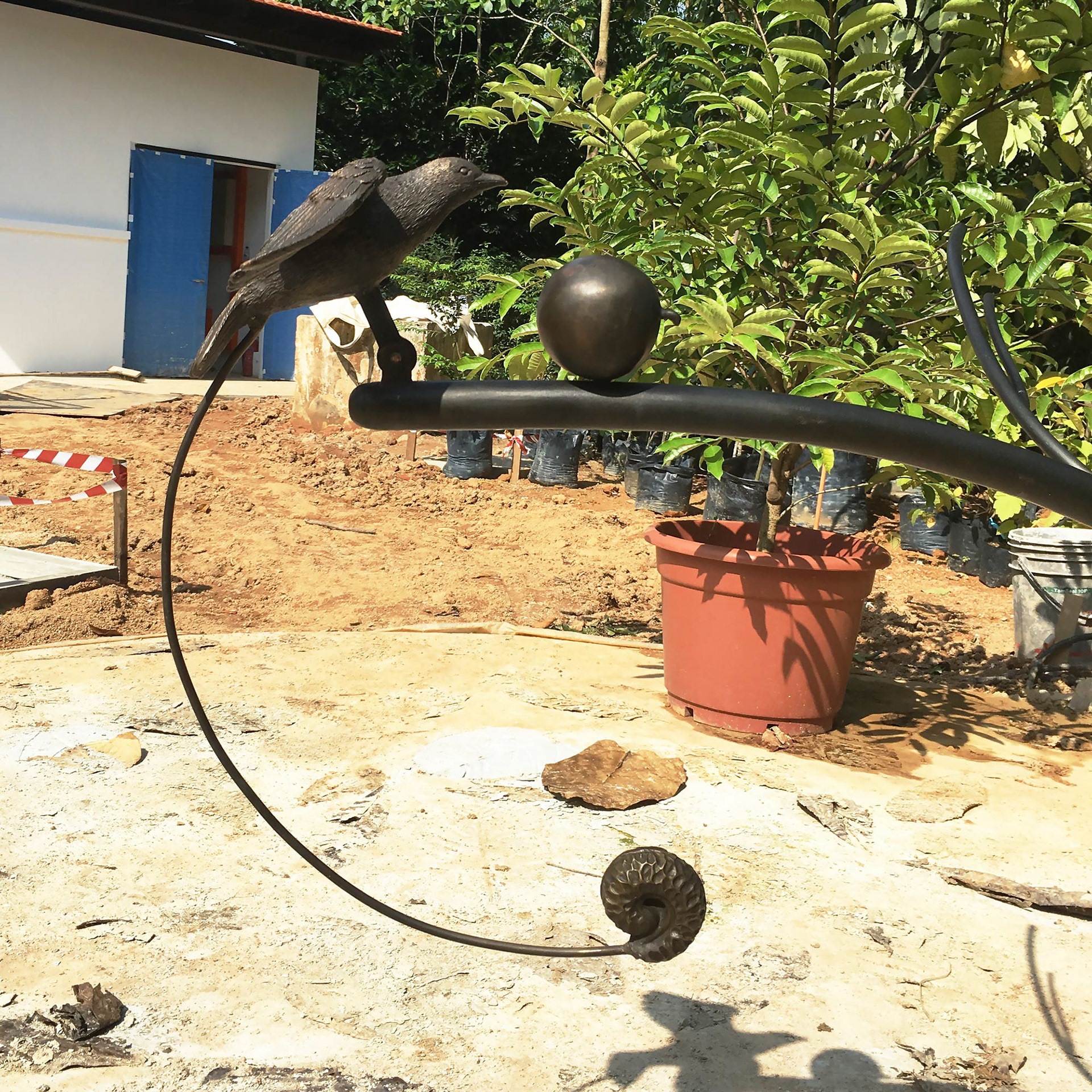 Interactive Birds . Pink-necked Pigeon & Cocculus Orbiculatus (fruit & seed) . Brass . 2019