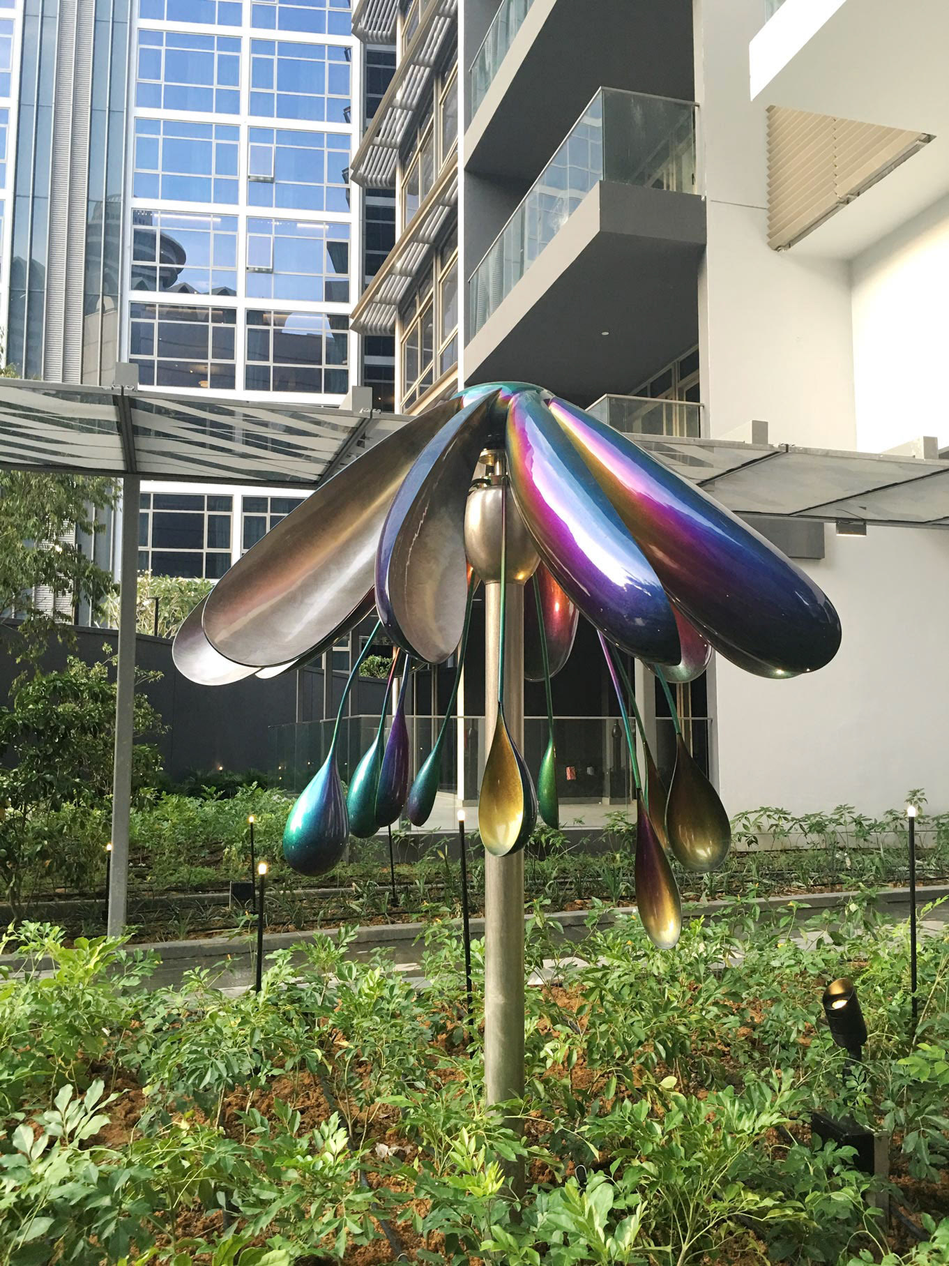 Flora . Kinetic Landscape Elements . Forged Stainless Steel & Titanium-Plating . 2016