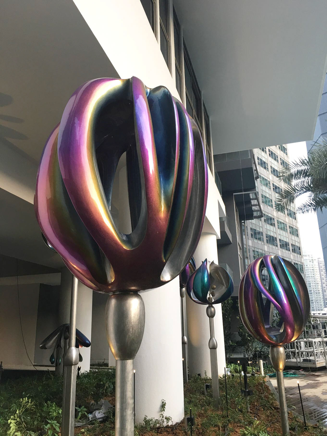 Flora . Kinetic Landscape Elements . Forged Stainless Steel & Titanium-Plating . 2016