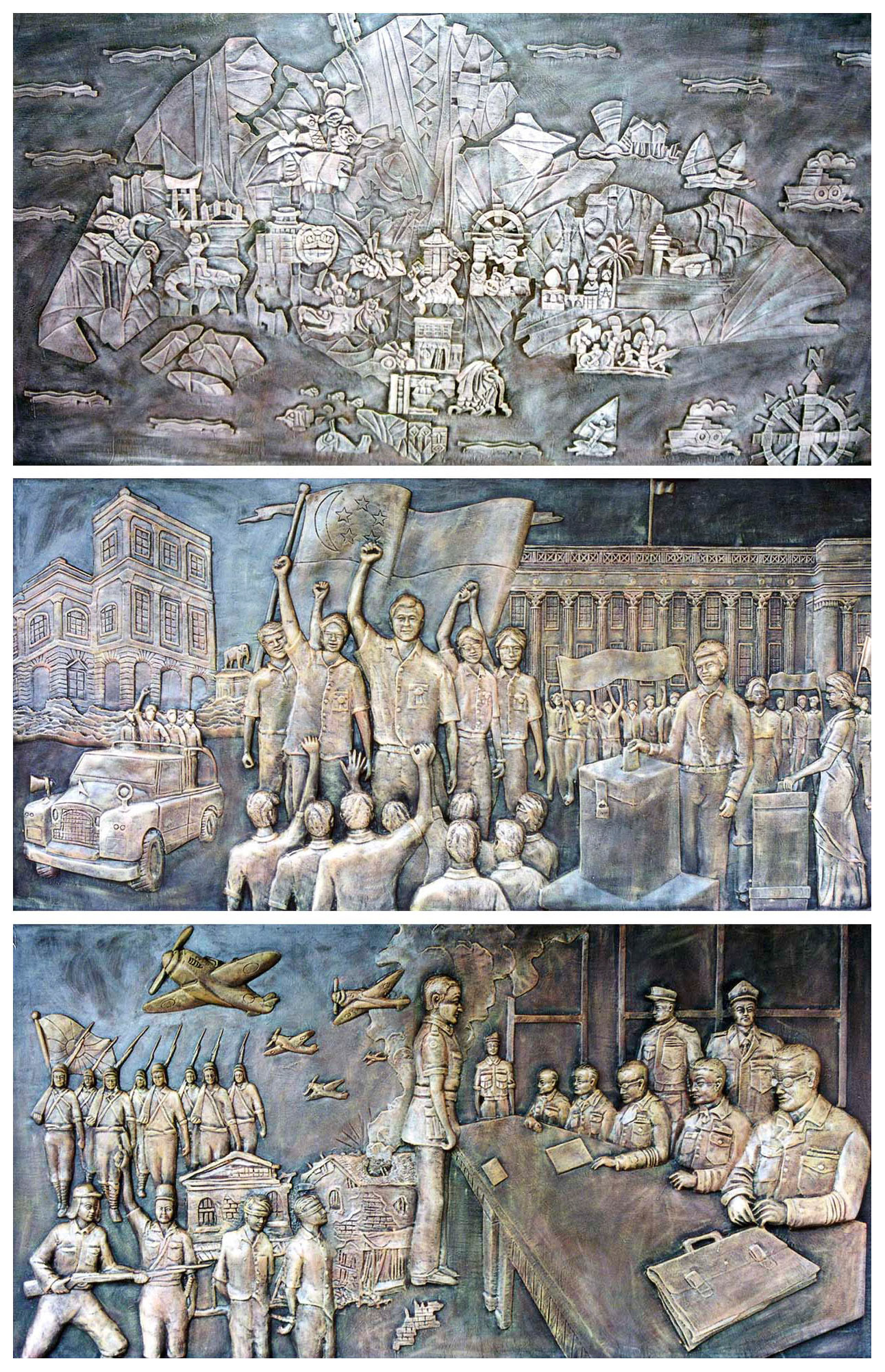 Relief Mural Sculptures . Cast Poly-Marble . 1995