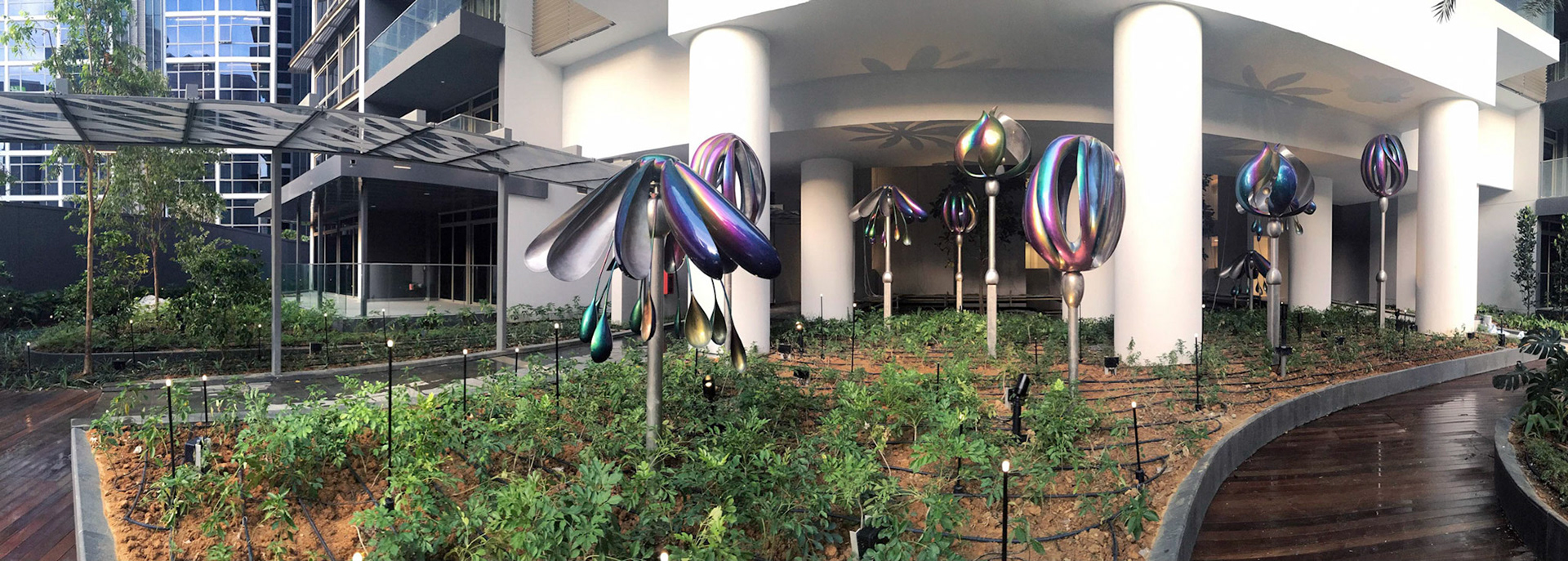 Flora . Kinetic Landscape Elements . Forged Stainless Steel & Titanium-Plating . 2016