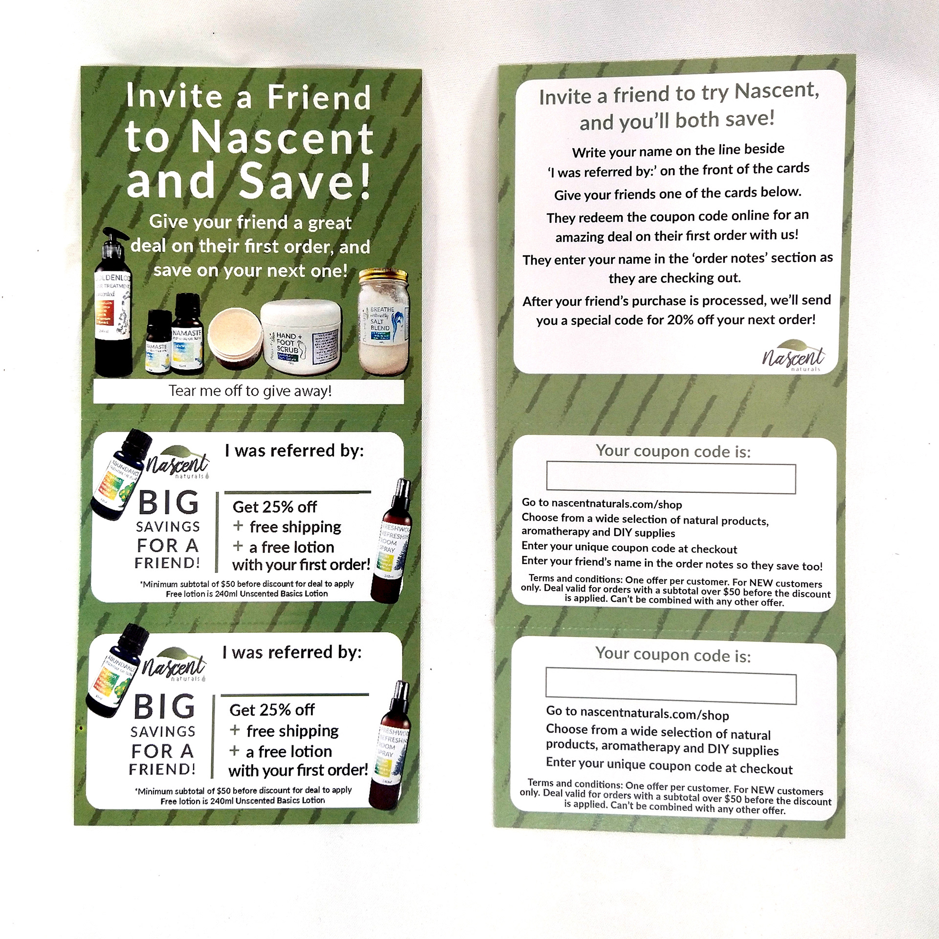 Final product printed example of rip-and-tear cards