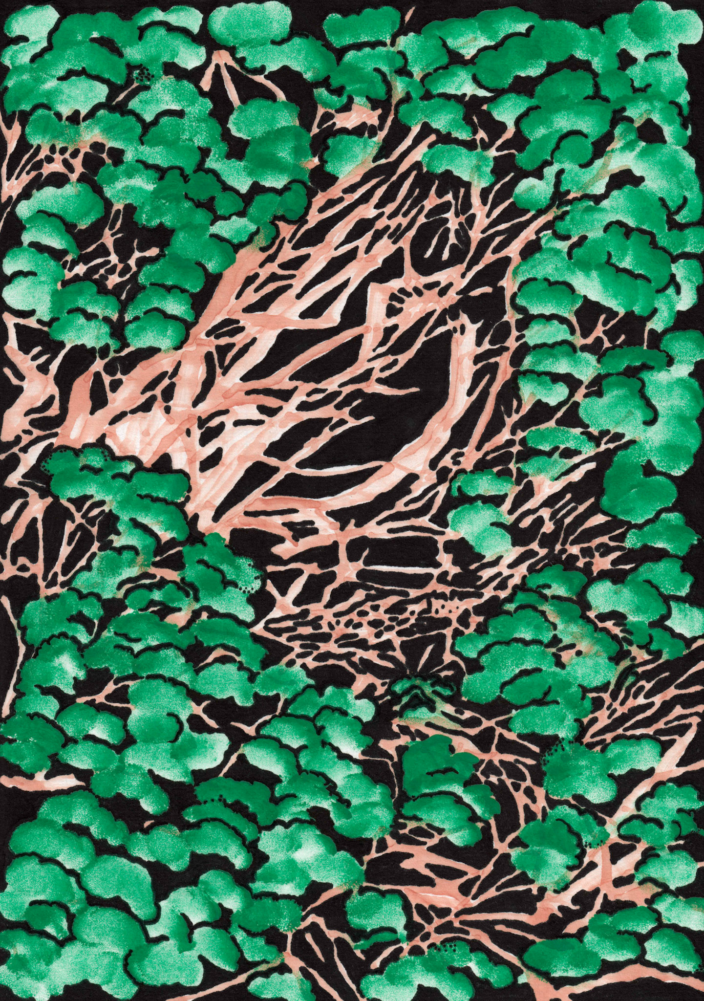 green pool W27, 2020, ink and marker on hanji, 21.0 x 29.7cm