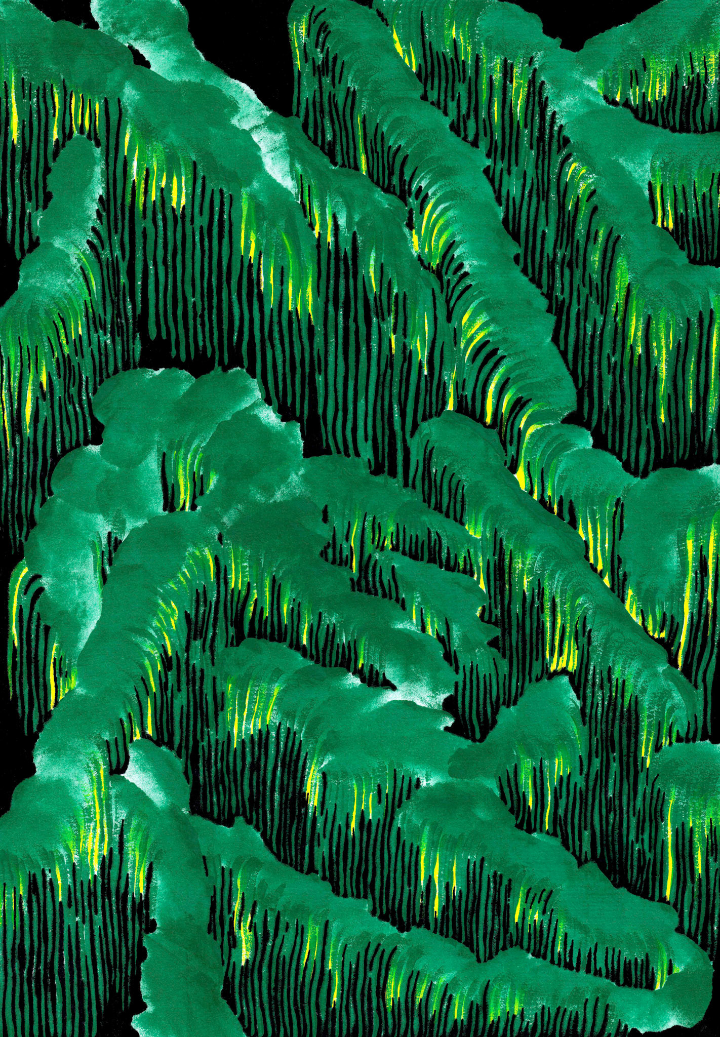 green pool W1, 2020, ink and marker on hanji, 21.0 x 29.7cm