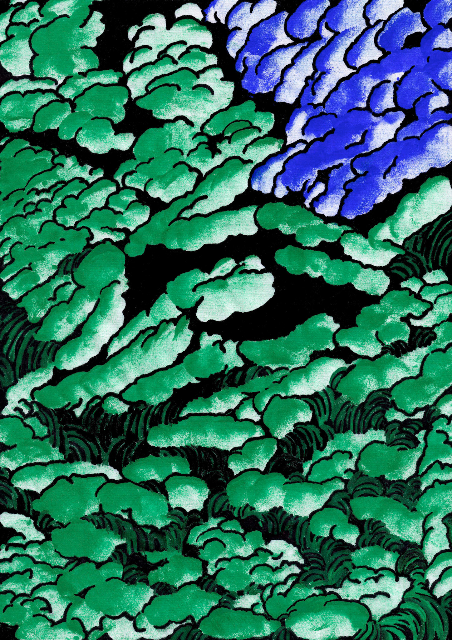 green pool W5, 2020, ink and marker on hanji, 21.0 x 29.7cm