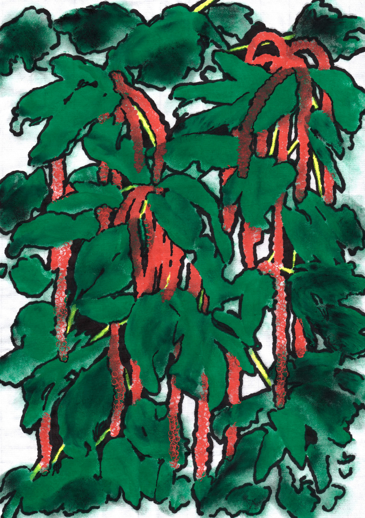 green pool W12, 2020, ink and marker on hanji, 21.0 x 29.7cm