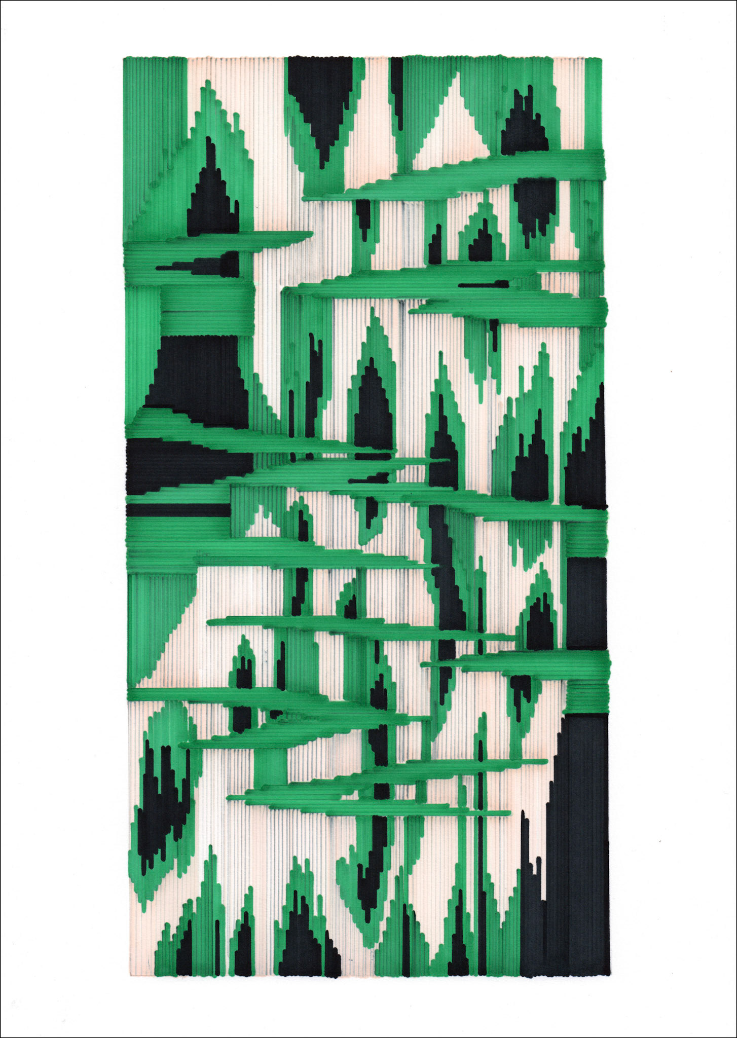 nonlinear P.14, 2021, marker on paper, 29.7 x 42.0cm