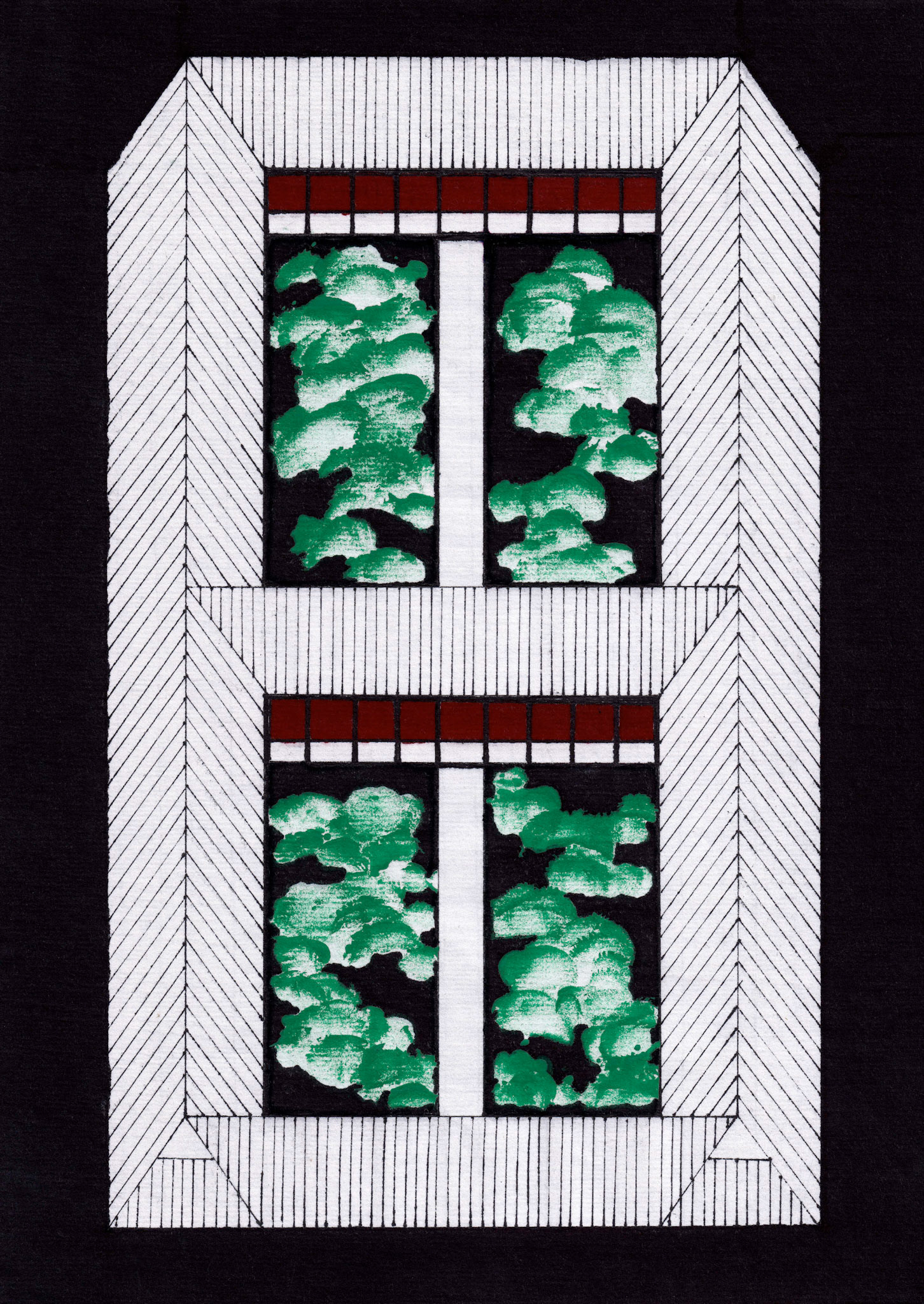 green pool W6, 2020, ink and marker on hanji, 21.0 x 29.7cm
