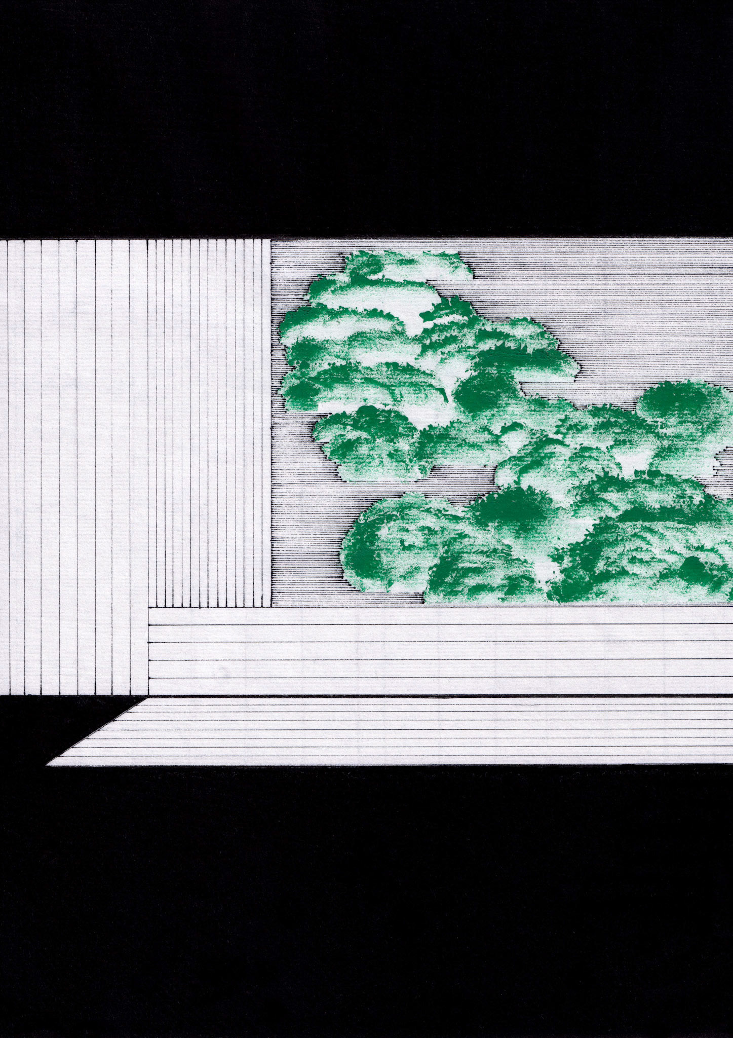 green pool W8, 2020, ink and marker on hanji, 21.0 x 29.7cm