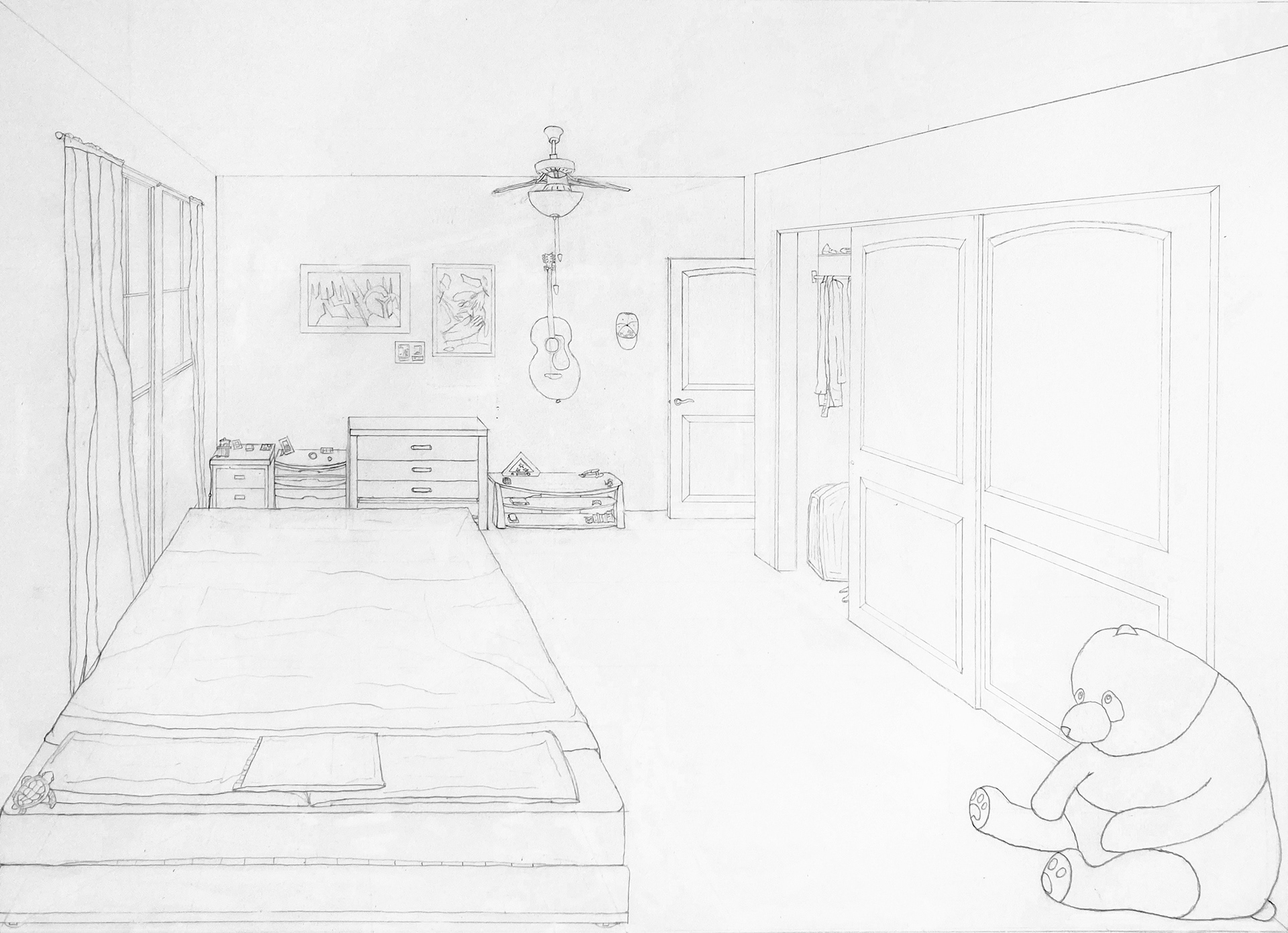 One Point Perspective Bedroom