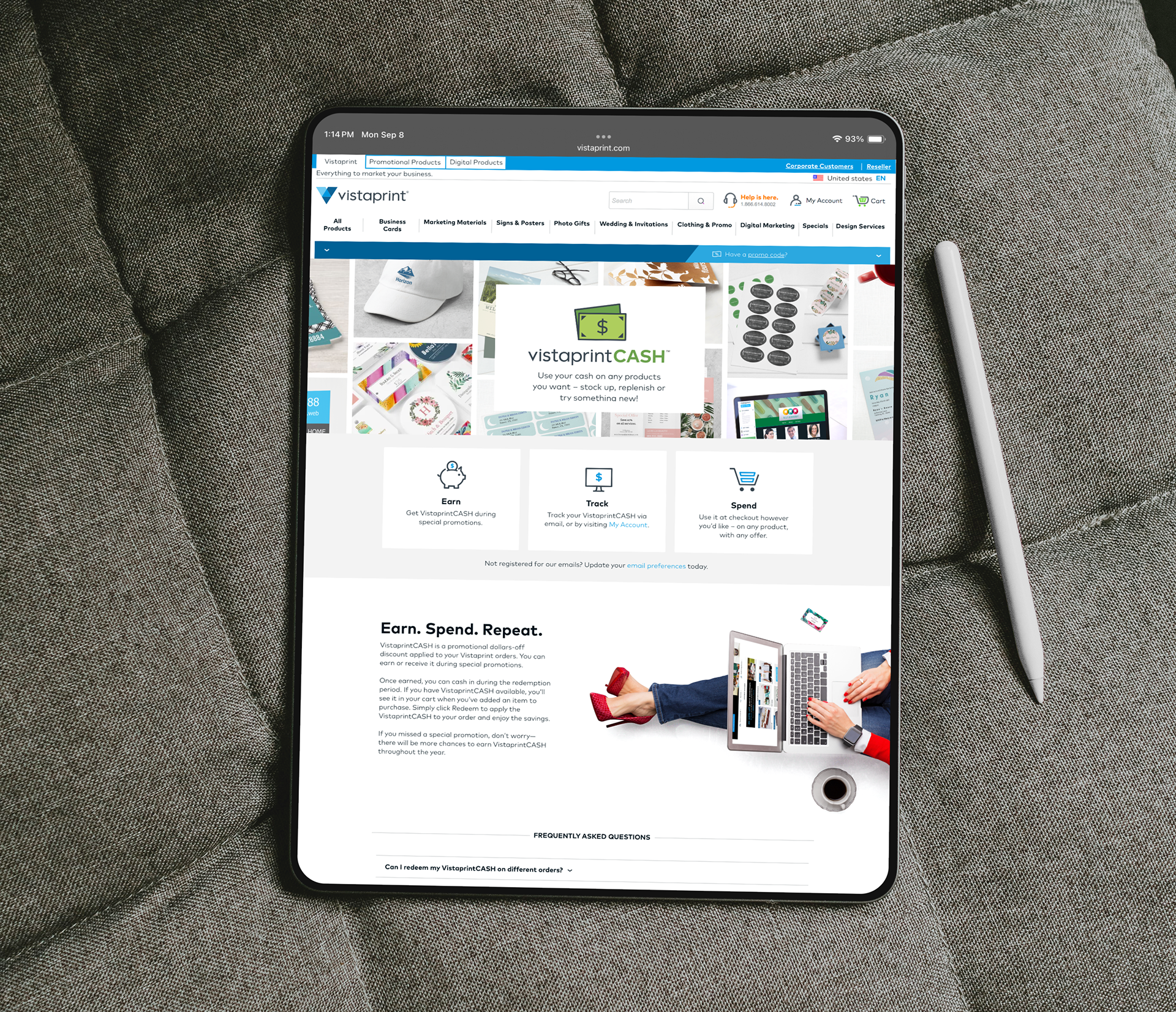 Landing page as viewed on a tablet device.