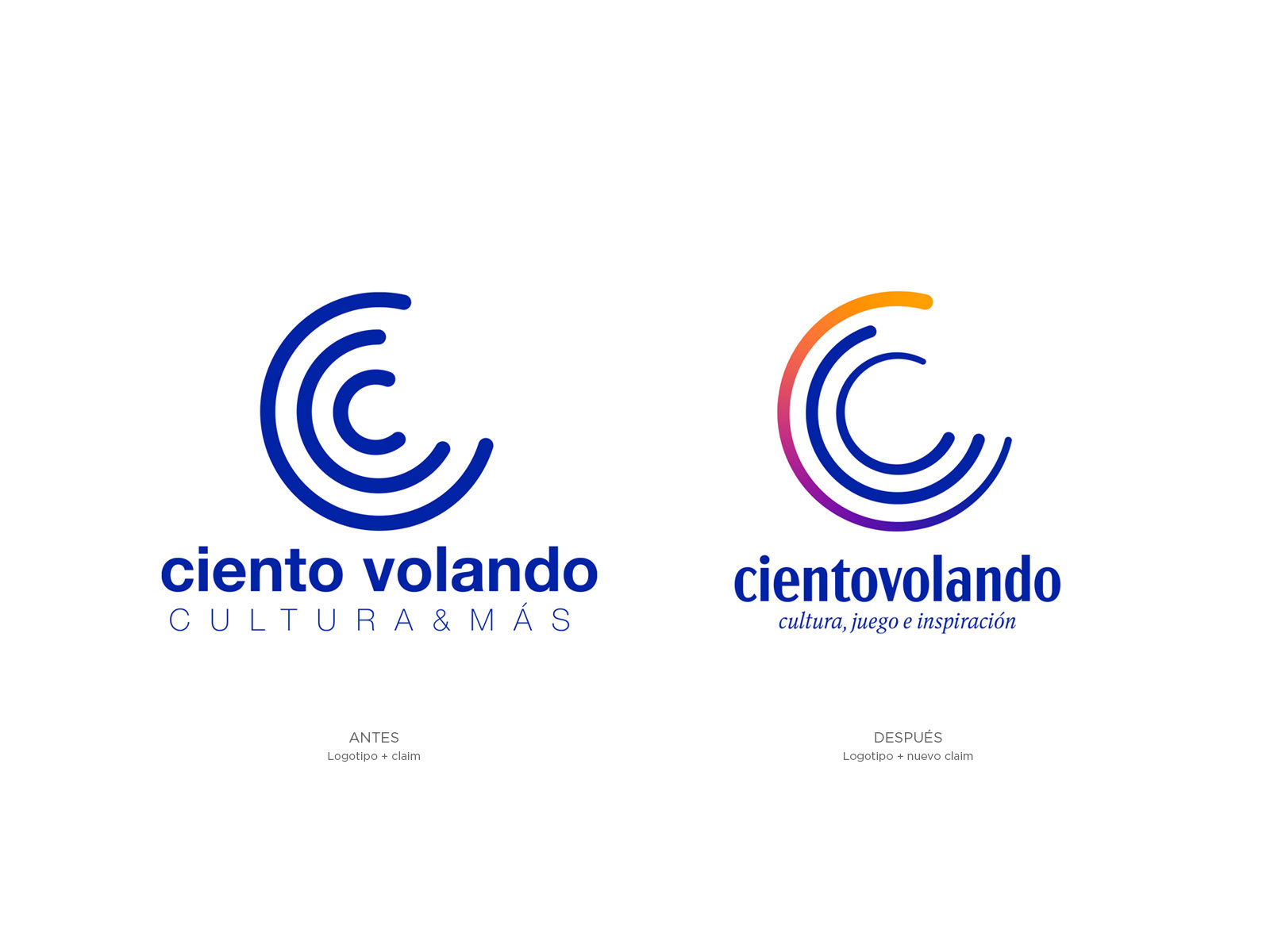 Logotipo Ciento Volando, antes y después