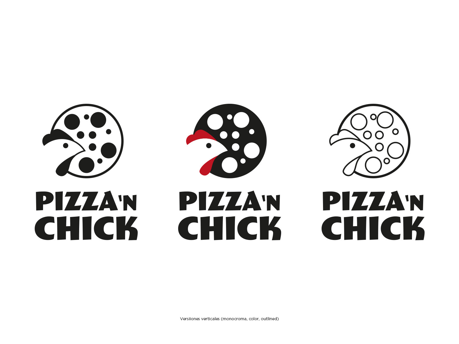 Logotipo PIZZA 'N CHICK versiones verticales