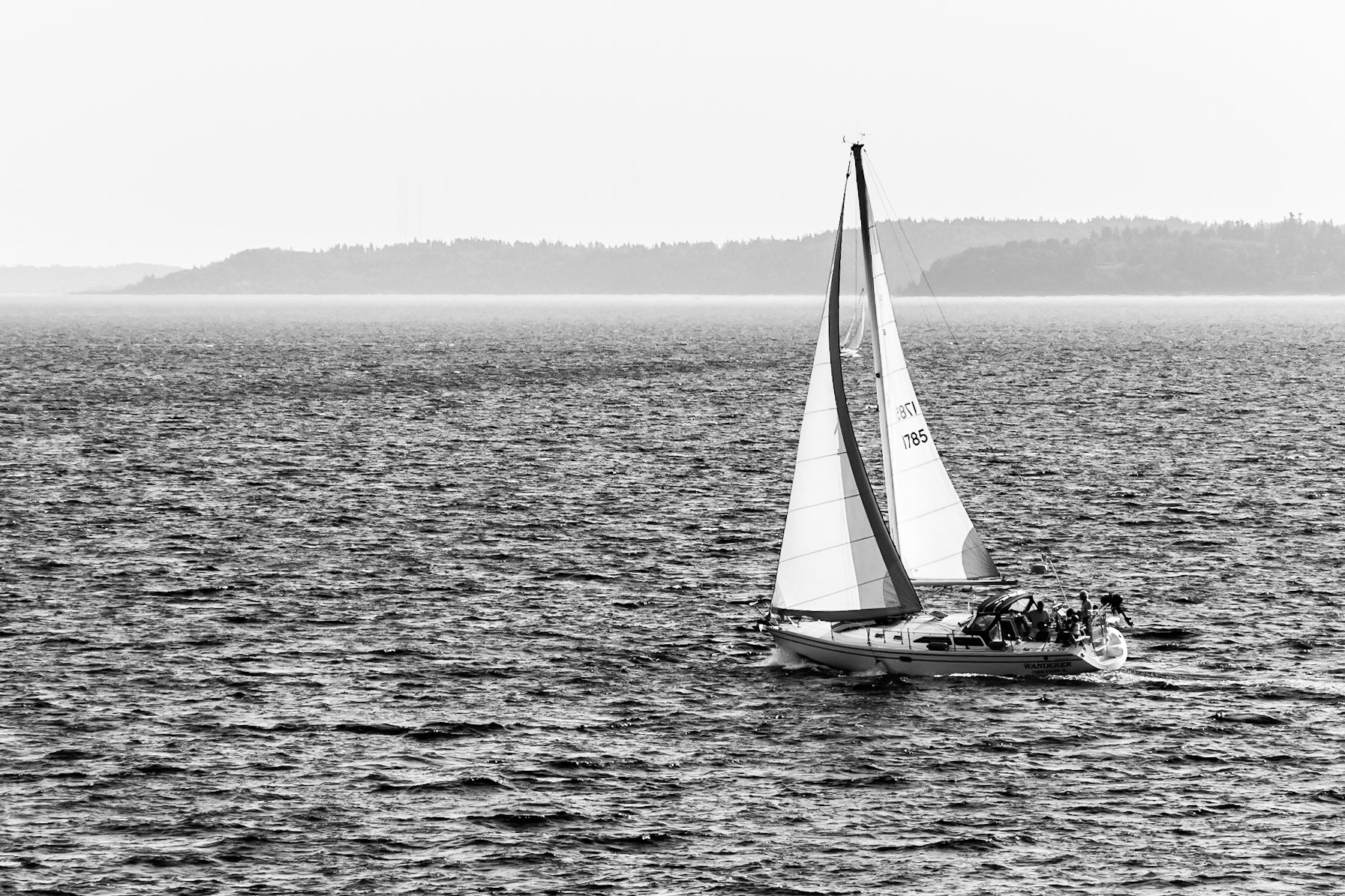 This yacht, with the wind behind it, was outpacing the ferry back from Banbridge Island.