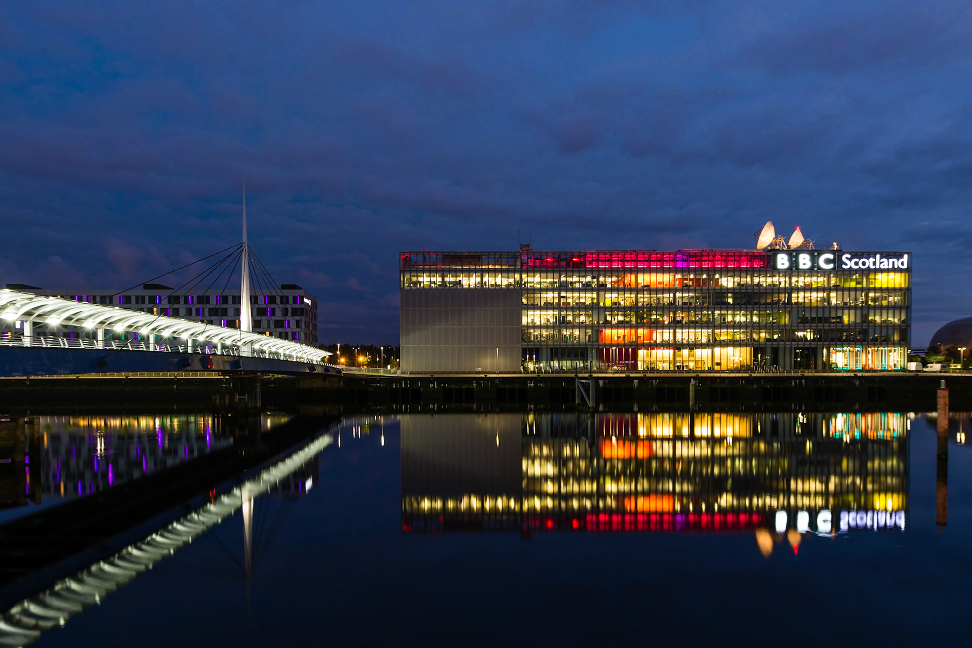 GLASGOW, SCOTLAND - JULY 10, 2017: The BBC Scotland headquarters and studios on the banks of the River Clyde, Glasgow.