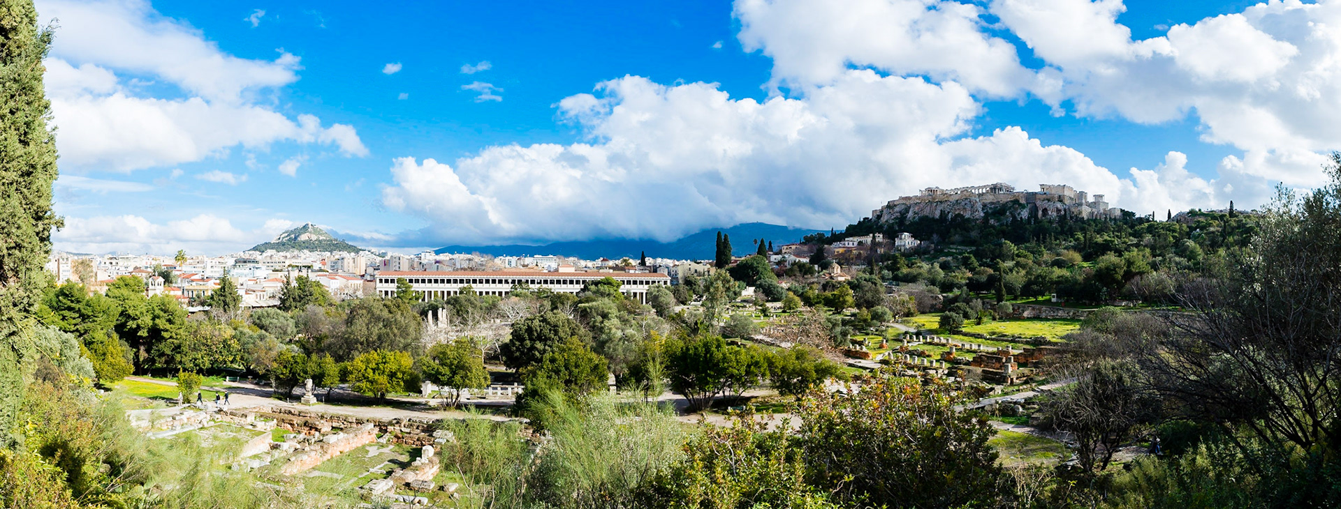 The Agora of Athens used to be one of the main meeting places in the city, and is the best-known example of one.
