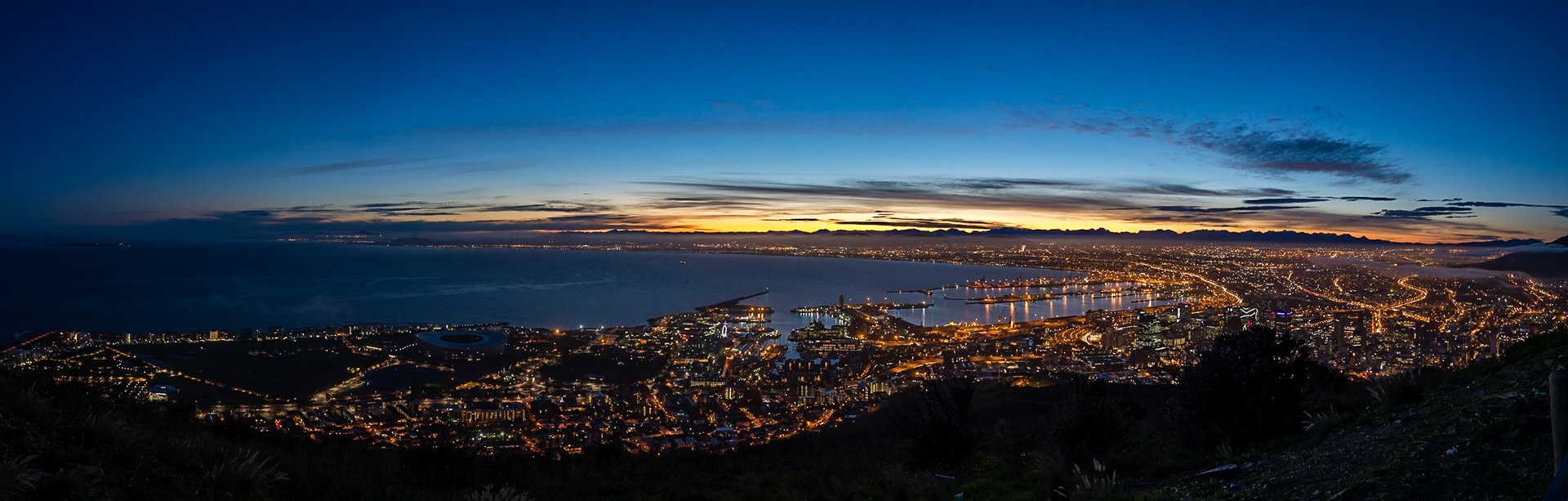 A series of pictures capturing a winter's sunrise over Cape Town, South Africa. Taken from Signal Hill overlooking the city and Table Mountain National Park.