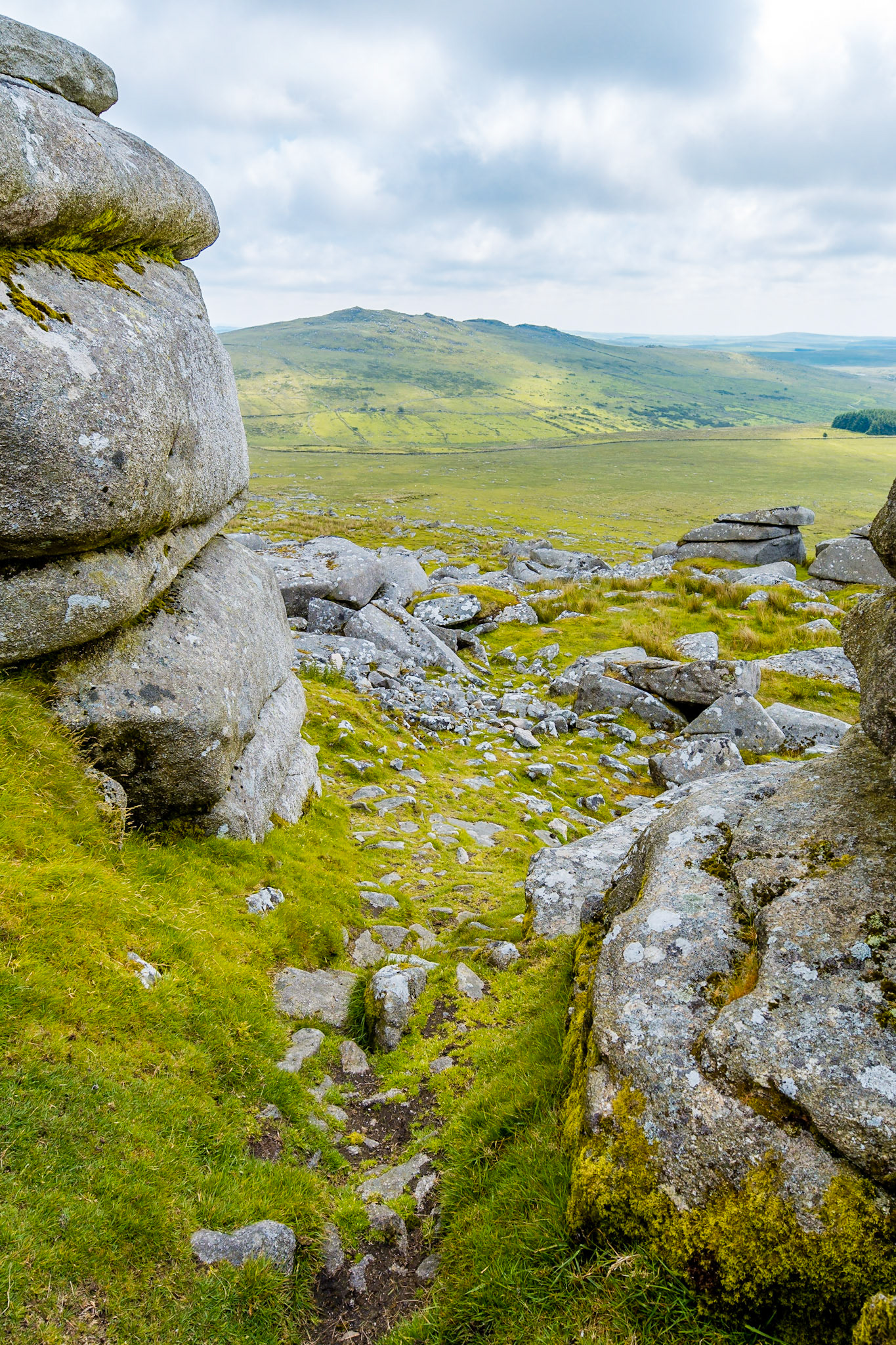 The view from Rough Tor, on Bodmin Moor, looking across the valley towards 'Brown Willy' Tor