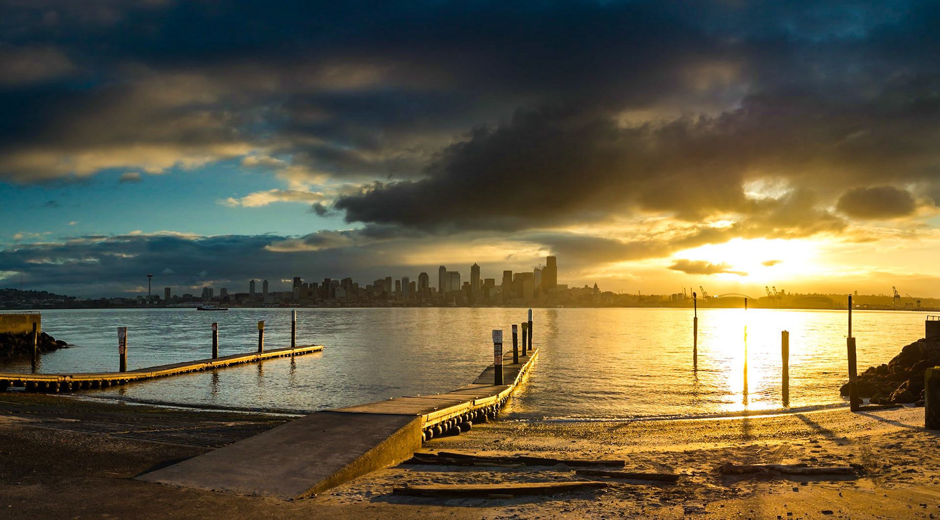 The city of Seattle can be seen across the water from Don Armeni Boat Ramp in West Seattle.