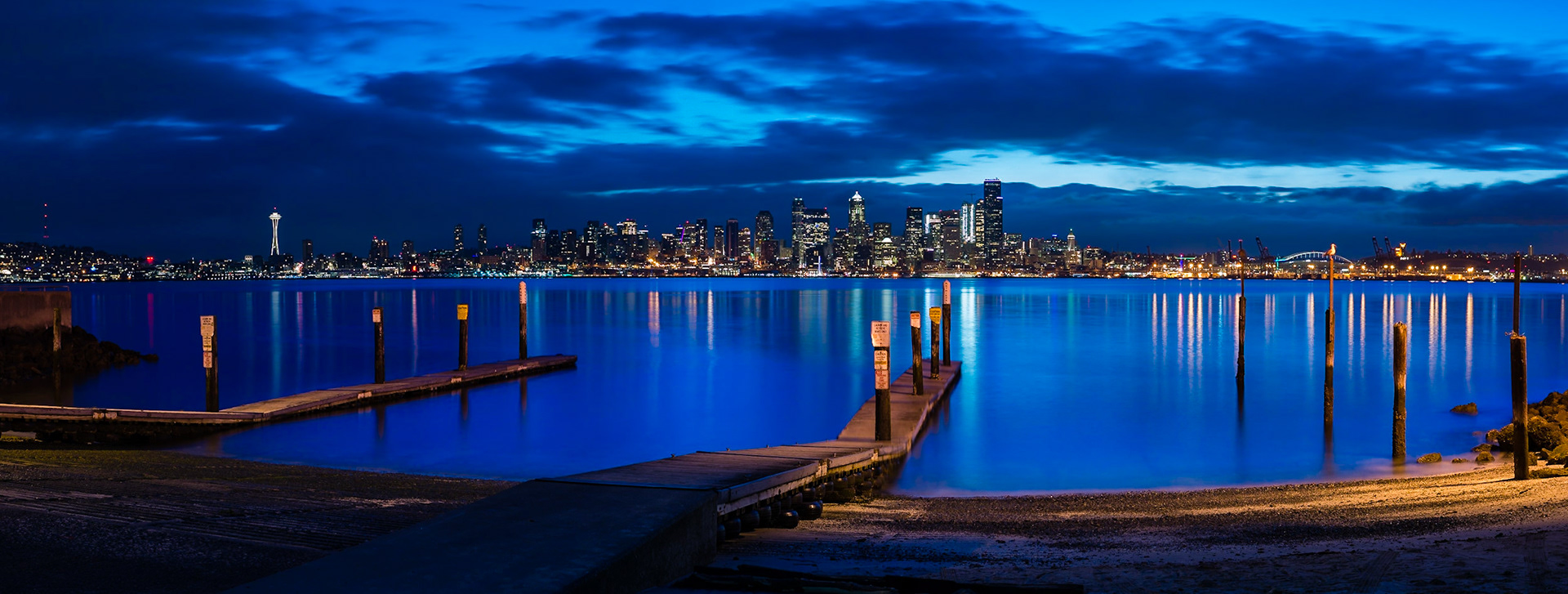 The city of Seattle can be seen across the water from Don Armeni Boat Ramp in West Seattle.