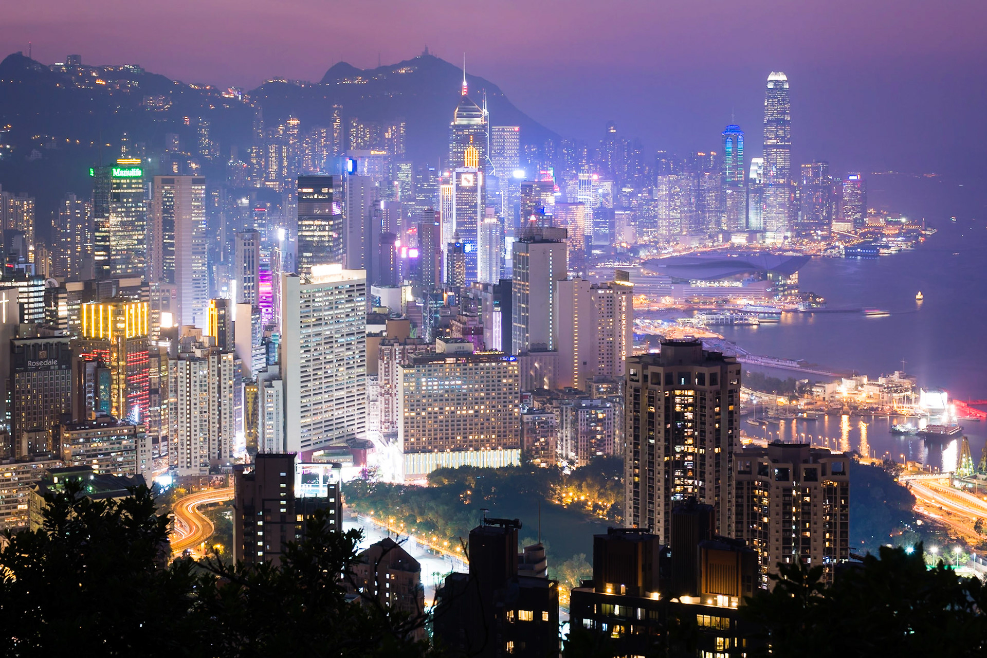 A view of Hong Kong, captured around sunset from the summit of Braemar Hill.