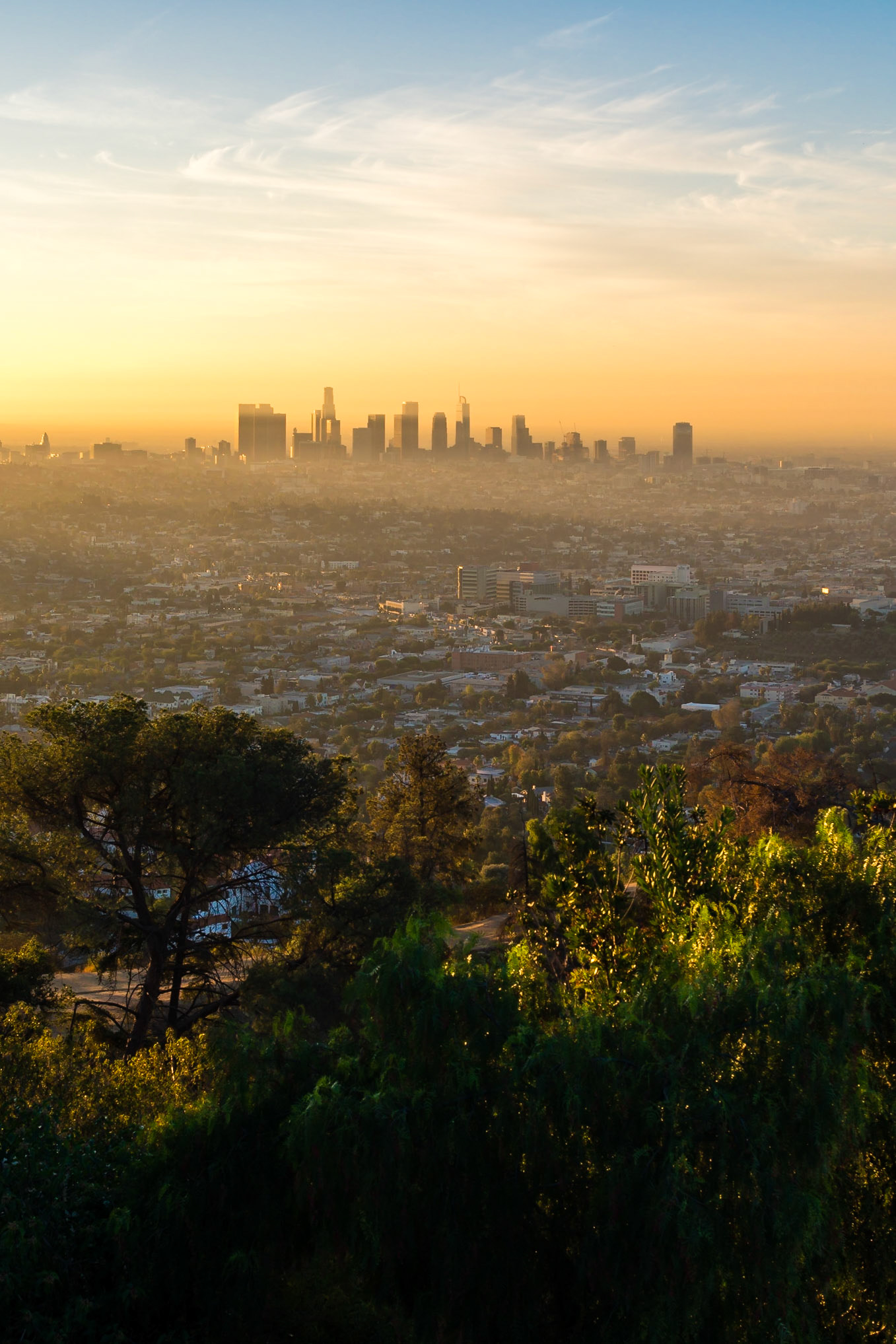 An alternative view from Griffith Observatory in Los Angeles, encompassing the sprawl from Los Feliz to Downtown