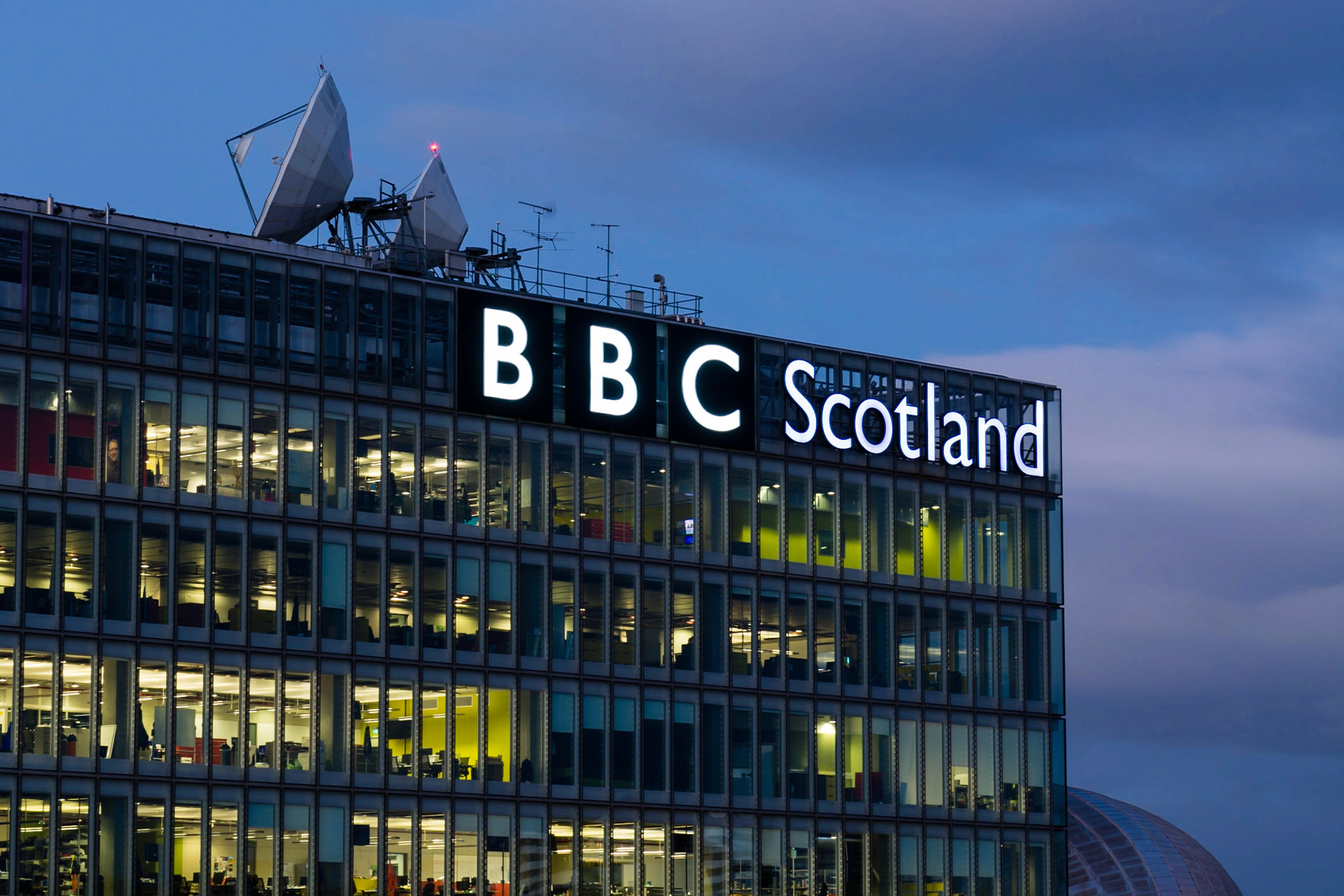 GLASGOW, SCOTLAND - OCTOBER 21, 2018: The BBC Scotland headquarters and studios on the banks of the River Clyde, Glasgow.