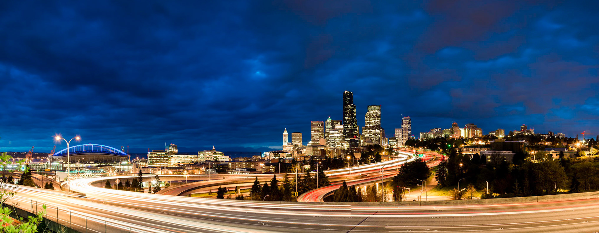 Sortly after sunset, Seattle presented me with one of the most intense blue-hours that I've witnessed. Other than stitching this Panorama together, I haven't 'photoshopped' it any other way.