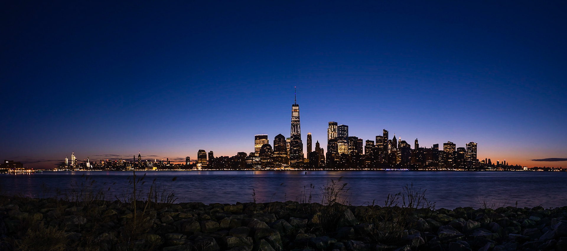 Sunrise over Manhattan, viewed from the Empty Sky Memorial in New Jersey.