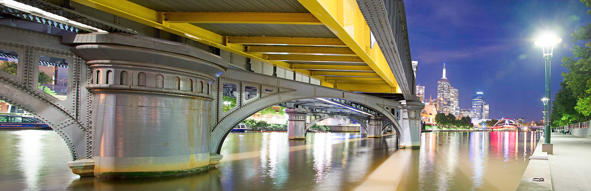 A short distance from the Malbourne CBD, this bridge is painted a vivid yellow.