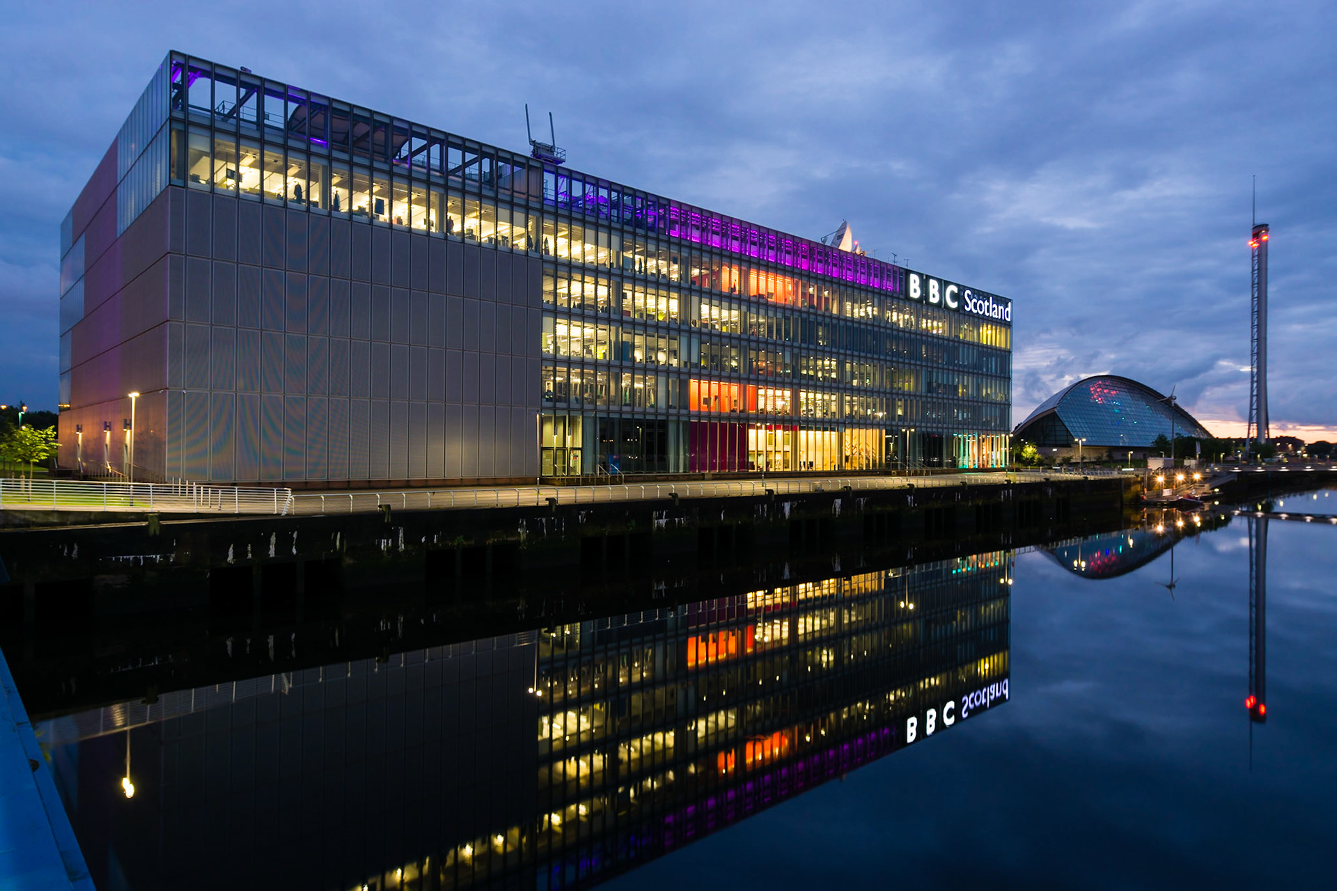 GLASGOW, SCOTLAND - JULY 10, 2017: The BBC Scotland headquarters and studios on the banks of the River Clyde, Glasgow.