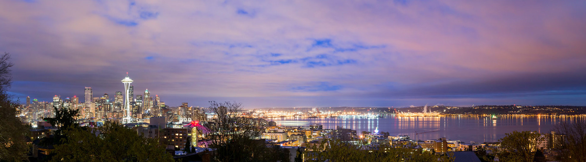 Taken from Kerry Park during the 'blue hour' before sunrise, Seattle's iconic Space Needle stands out from the city.