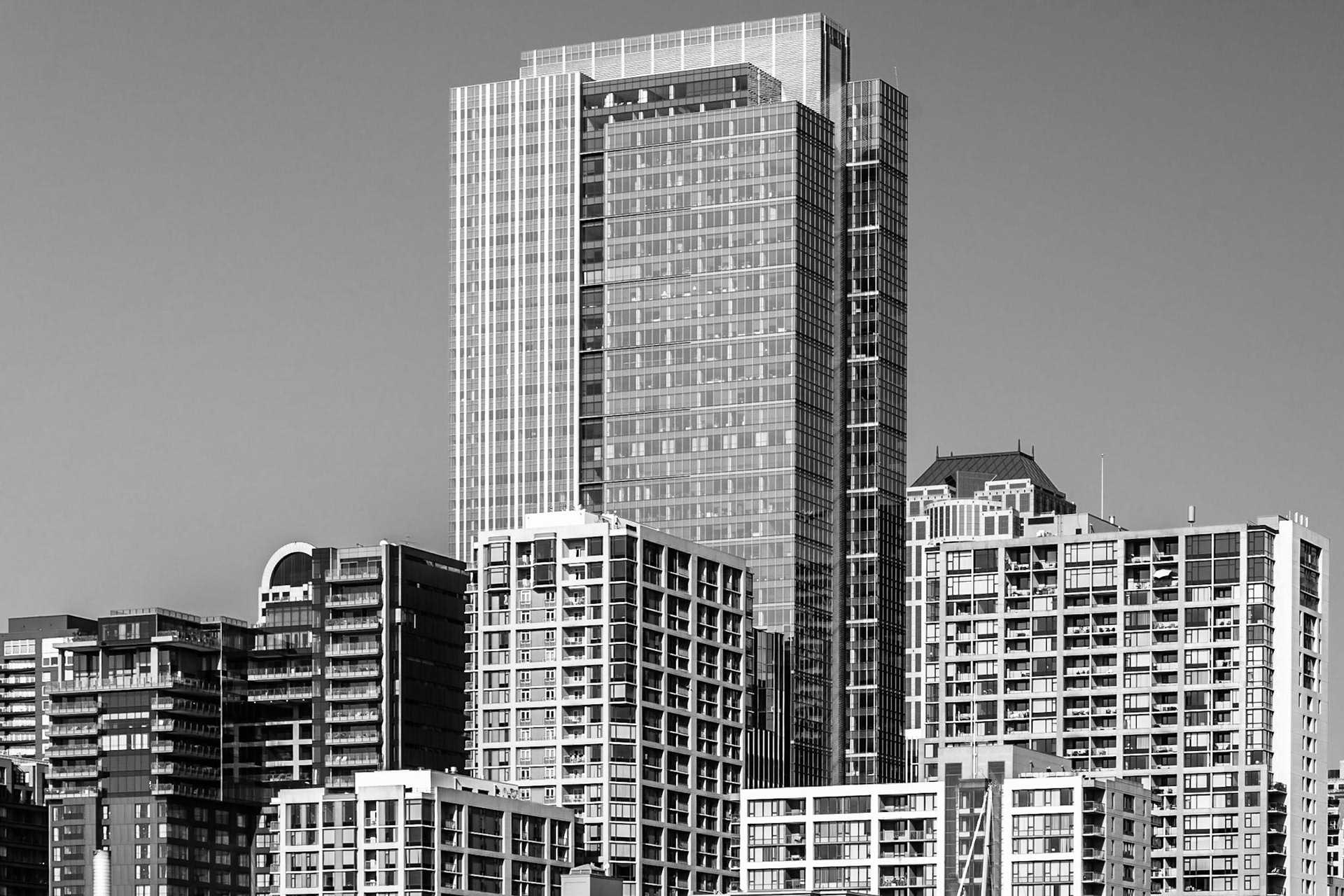 A view of some aparments and offices in Seattle.