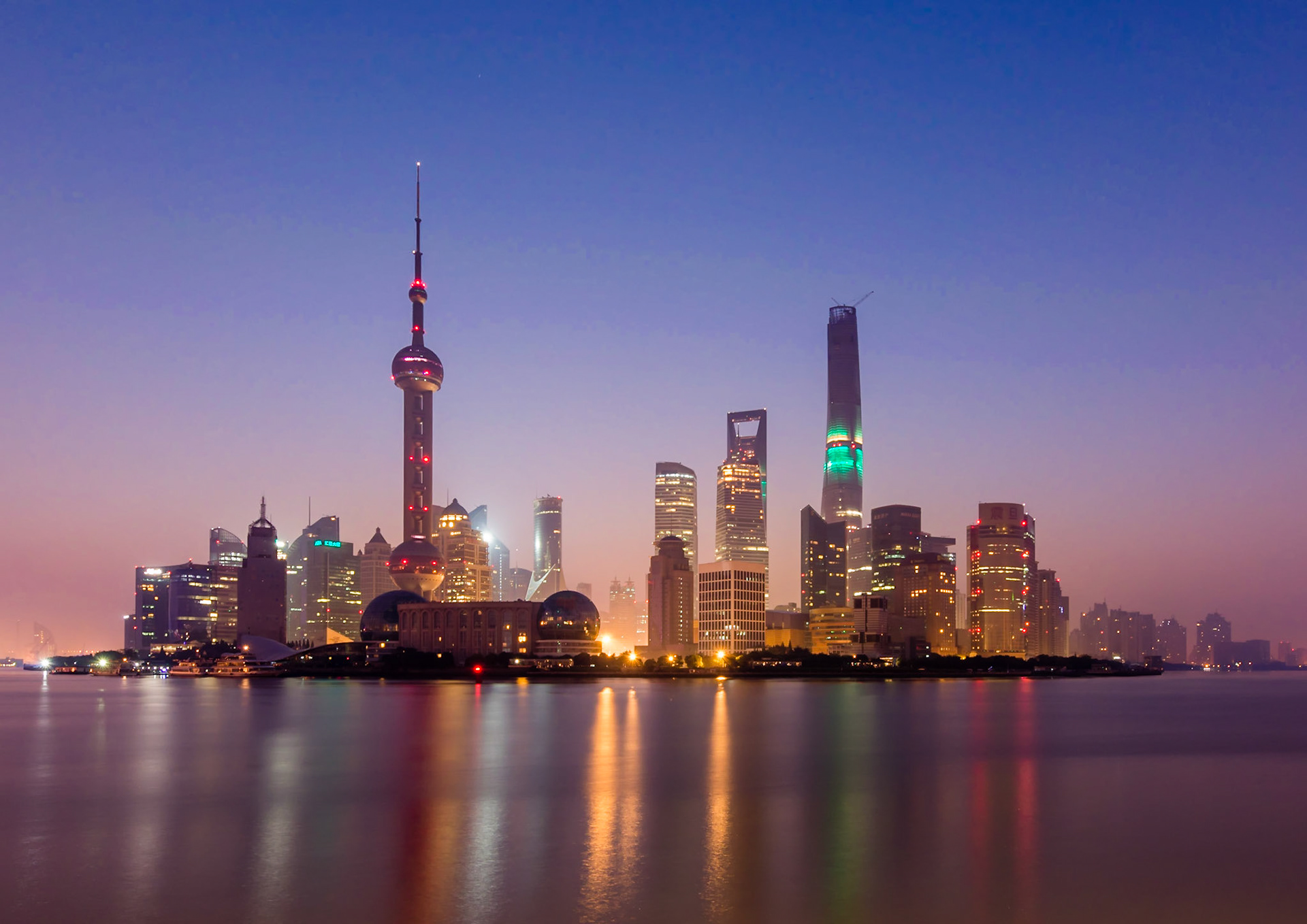 Taken from the Huangpu Park on The Bund at sunrise, this was one of the clearest mornings of the year so far. In this iconoc view of modern Shanghai, you can see the Pearl Tower, distinctive Conference Centre and the new Shanghai Tower