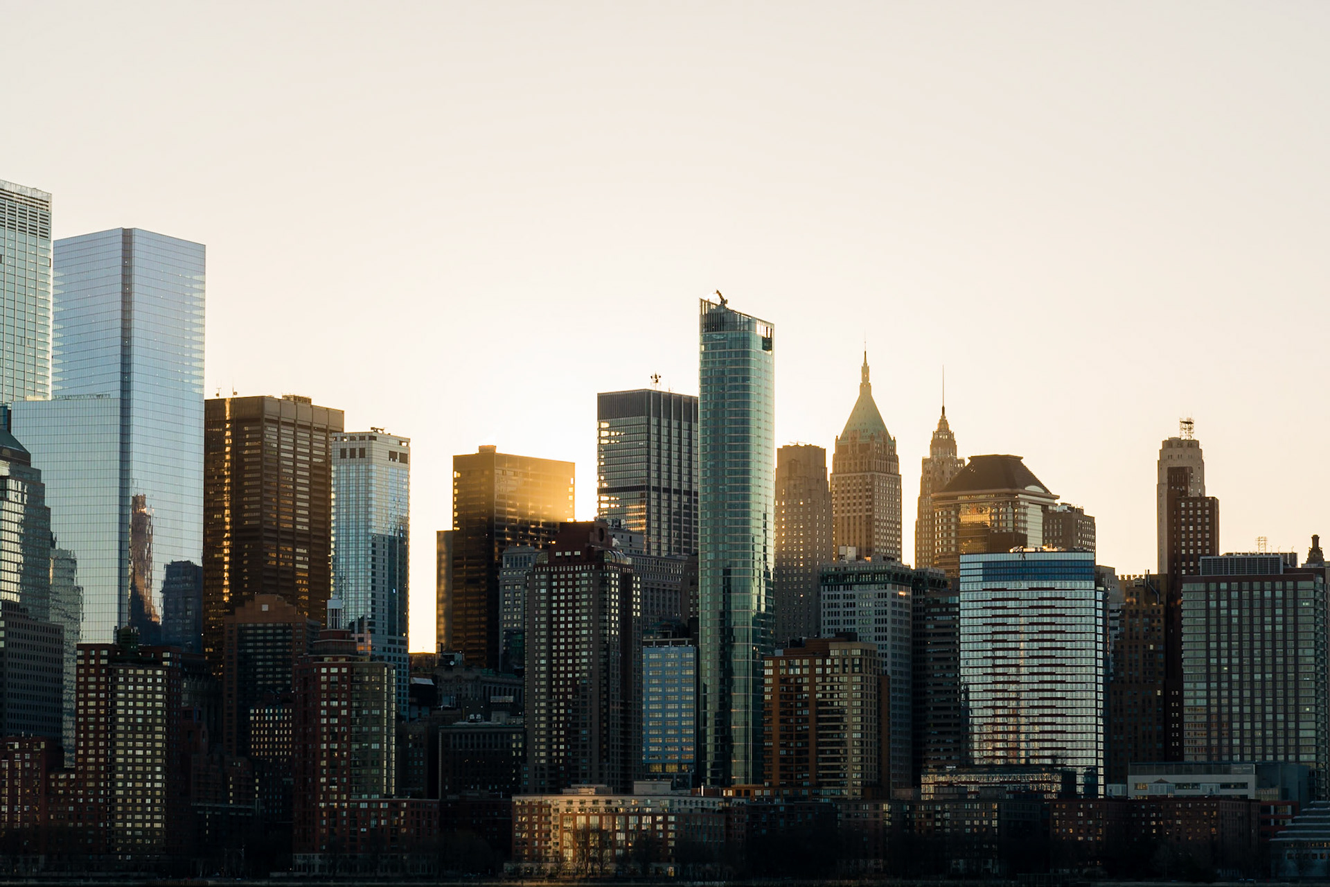 Sunrise over Manhattan, viewed from the Empty Sky Memorial in New Jersey.